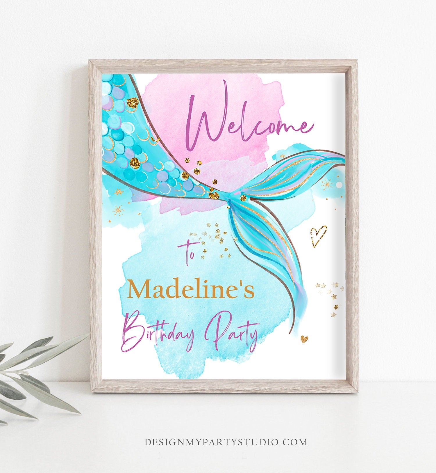 Editable Mermaid Welcome Sign Mermaid Birthday Sign Girl Mermaid Tail Birthday Decor Welcome Under The Sea Digital Template Printable 0403