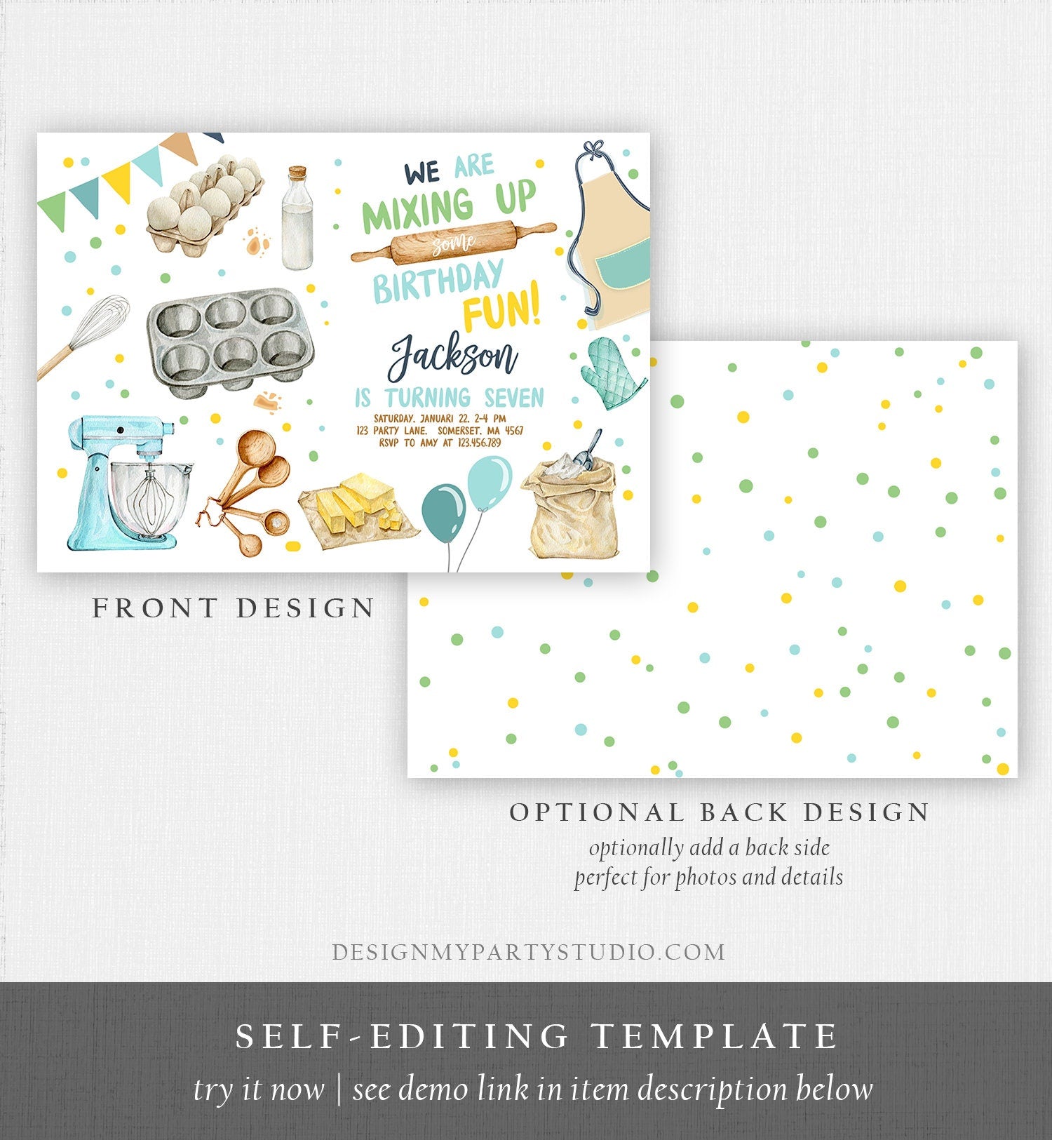 Editable Baking Birthday Party Invitation Kids Cooking Birthday Girl Chef Party Kitchen Cupcakes Digital Download Template Printable 0364