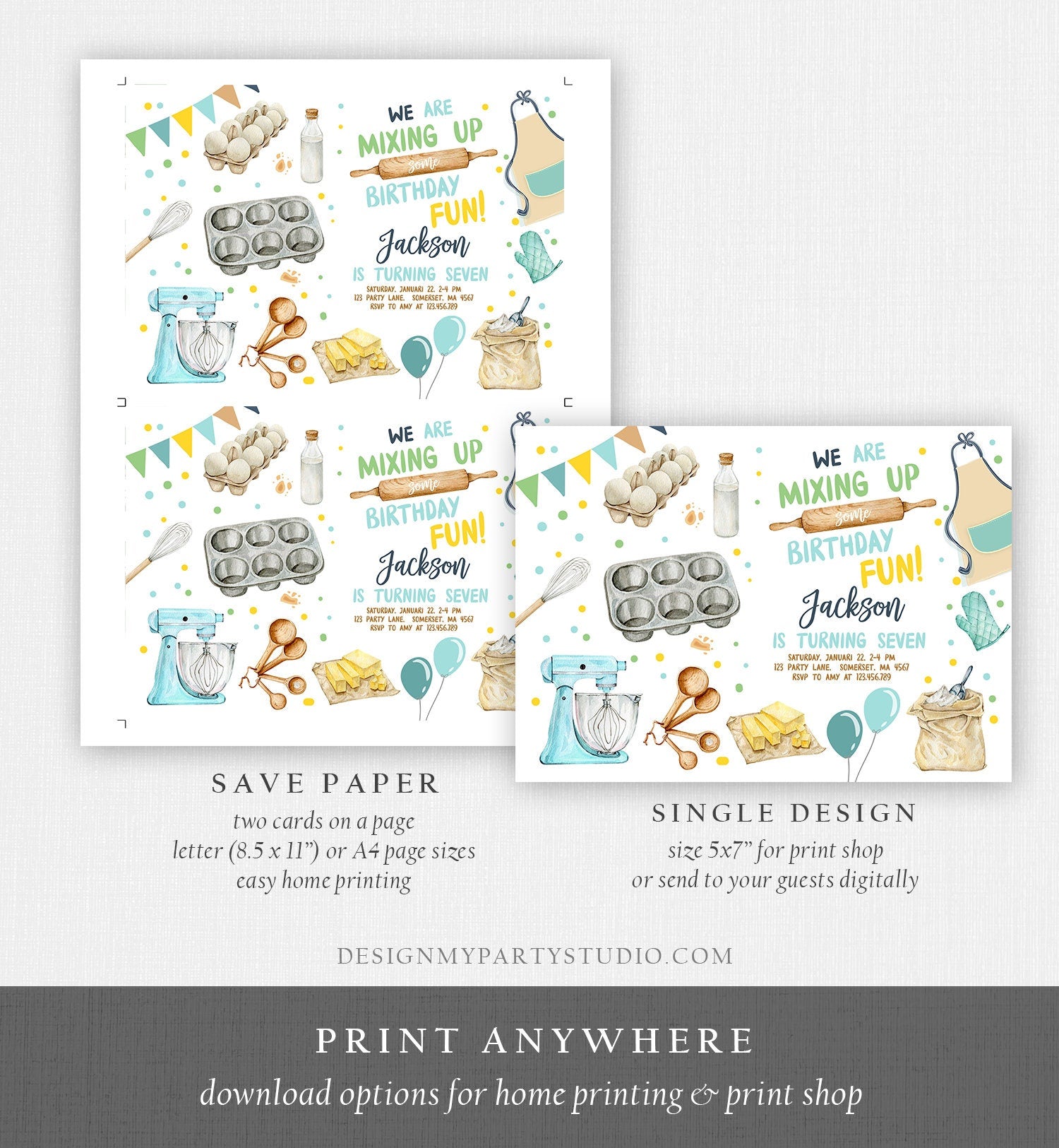 Editable Baking Birthday Party Invitation Kids Cooking Birthday Girl Chef Party Kitchen Cupcakes Digital Download Template Printable 0364