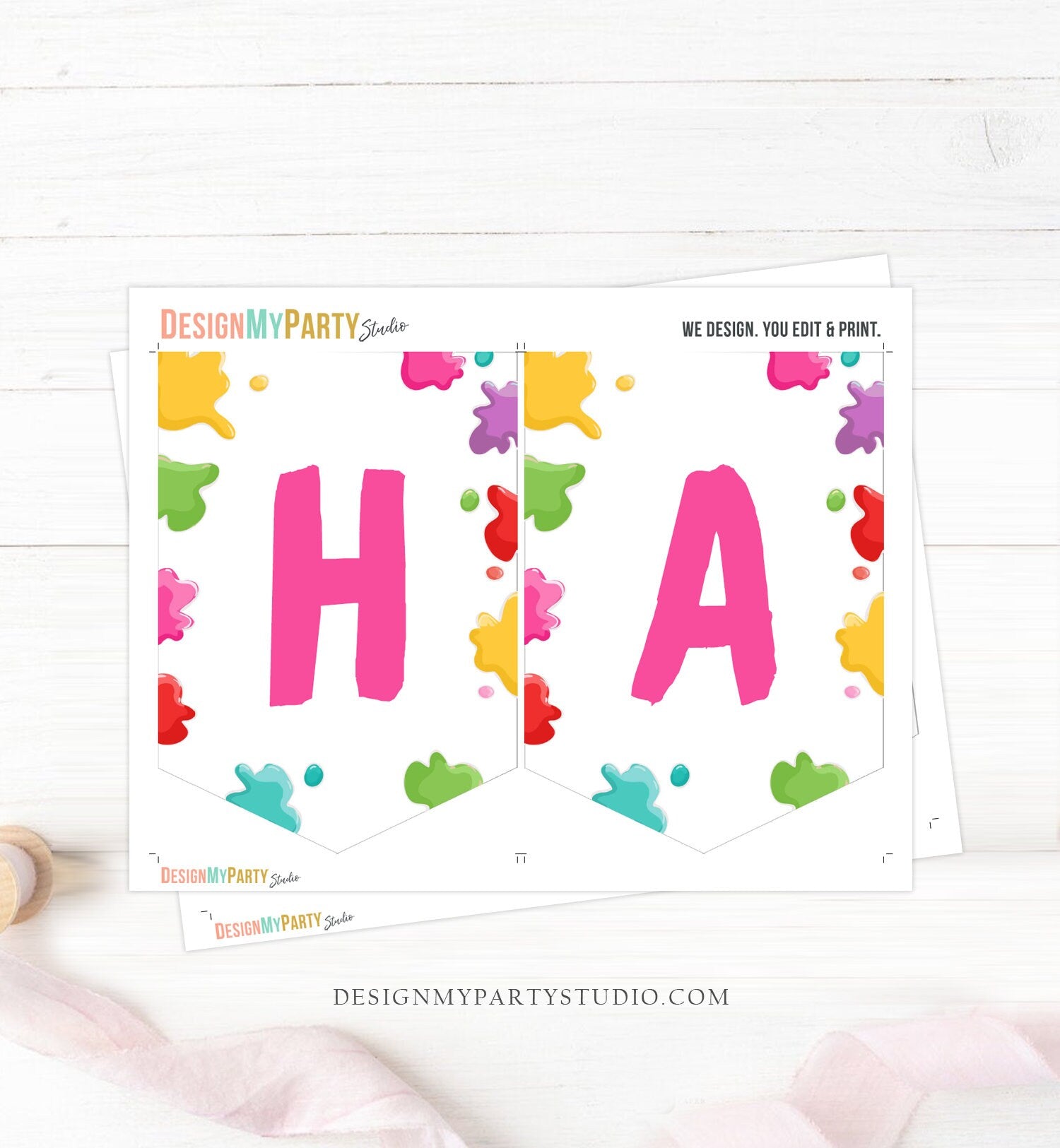 Painting Party Happy Birthday Banner Art Party Banner Birthday Girl Pink Craft Party Decor Paint Instant download PRINTABLE DIGITAL DIY 0319