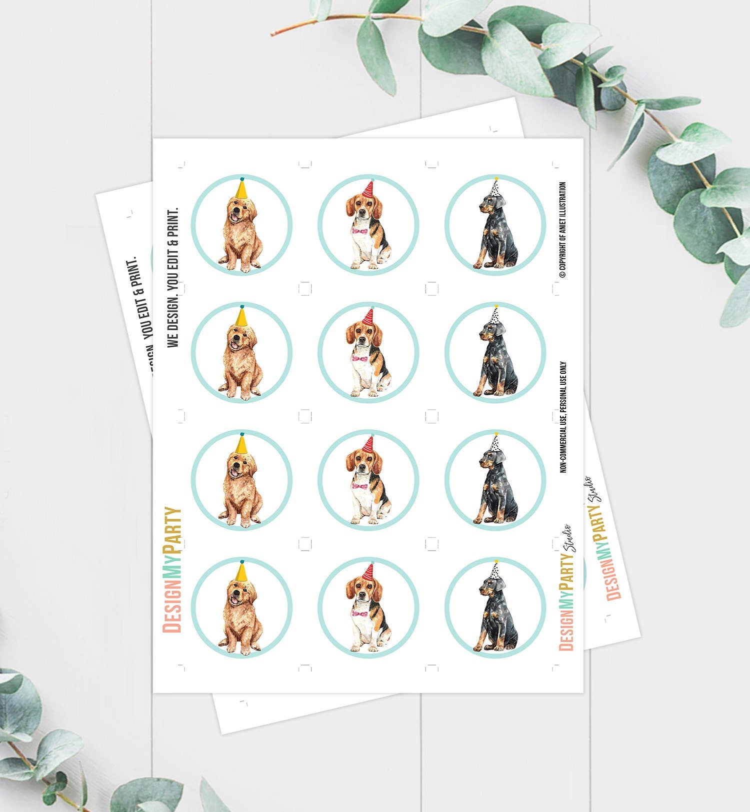 Puppy Dog Cupcake Toppers Puppy Favor Tags Puppy Birthday Dog Boy Pet Birthday Party Pup Puppies Decor Blue Digital Download Printable 0384