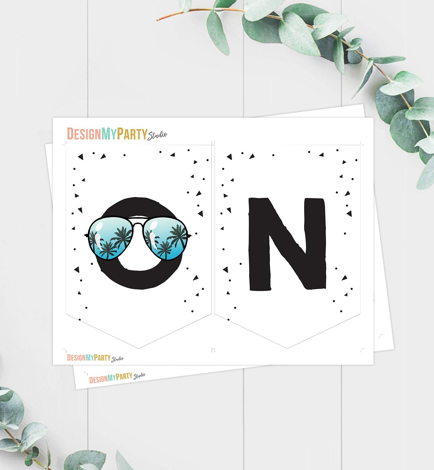 One Cool Dude High Chair Banner Sunglasses Palm 1st First Birthday Boy High Chair ONE Banner Party Decor Digital Download Printable 0136