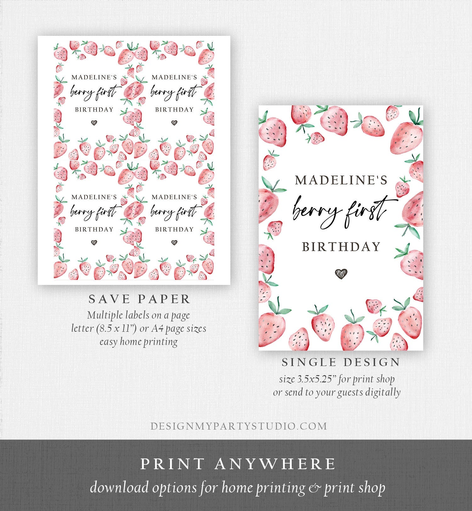 Editable Strawberry Juice Pouch Label Juice Favors Strawberry Birthday Party Girl Berry Sweet Digital Download Template Printable 0399