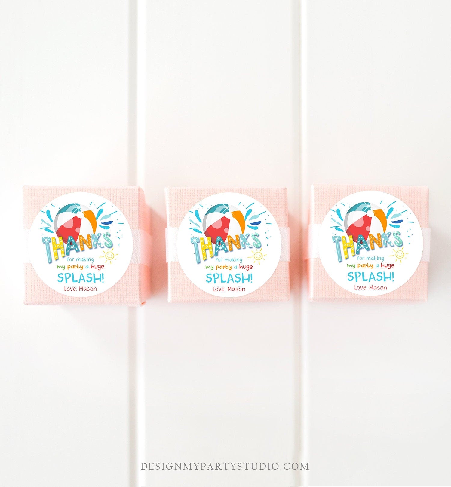 Editable Pool Party Thank You Tags Splish Splash Birthday Bash Boy Red Favor Tag Label Round Square Sticker Corjl Template Printable 0169