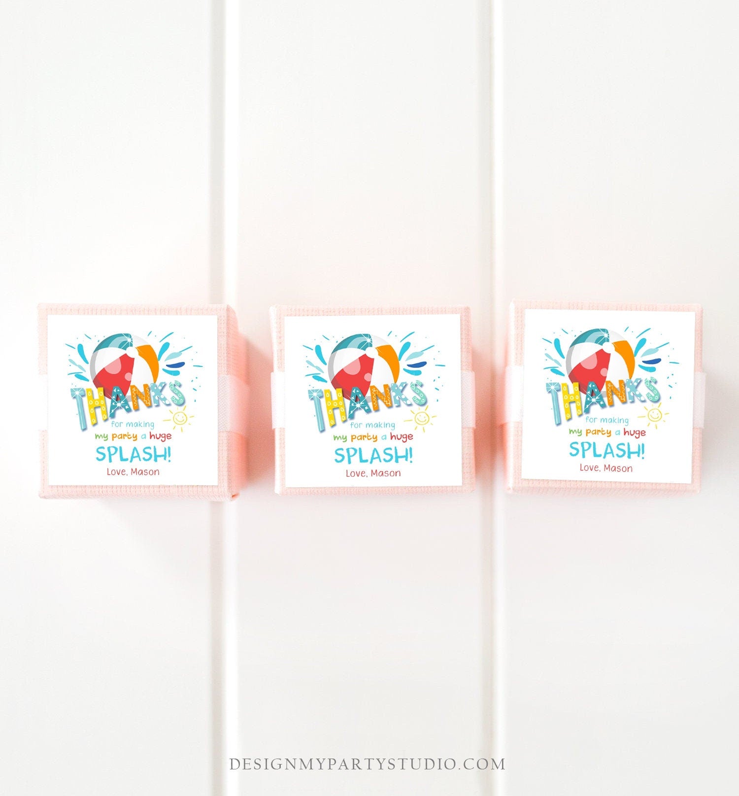 Editable Pool Party Thank You Tags Splish Splash Birthday Bash Boy Red Favor Tag Label Round Square Sticker Corjl Template Printable 0169