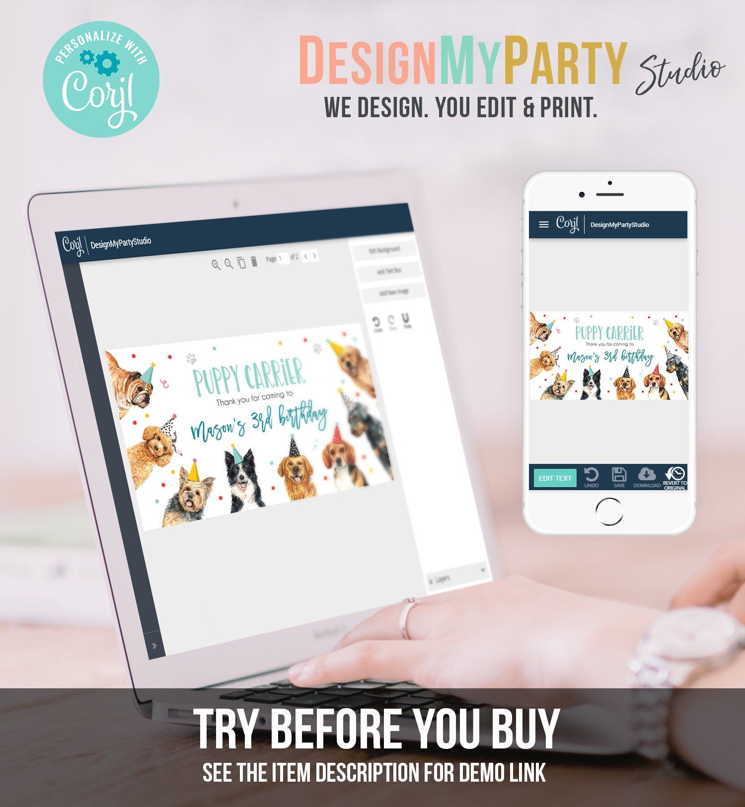 Editable Puppy Carrier Box Favor Label Puppy Birthday Favor Box Label Boy Dog Adopt a Puppy Pet Vet Digital Download Template Printable 0384