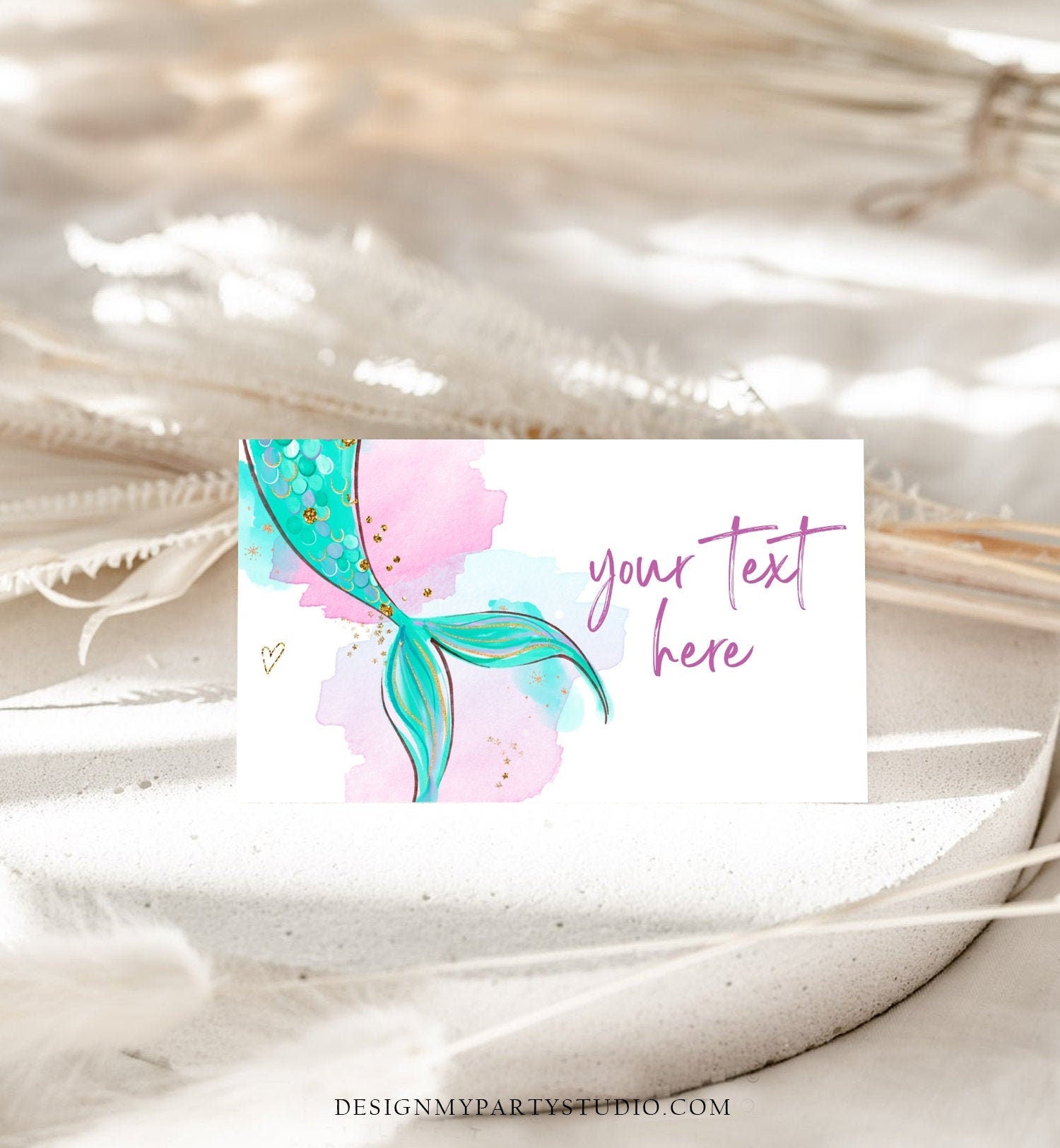 Editable Mermaid Food Labels Mermaid Birthday Place Card Tent Card Escort Card Girl Pink Gold Under The Sea Printable Corjl Template 0403