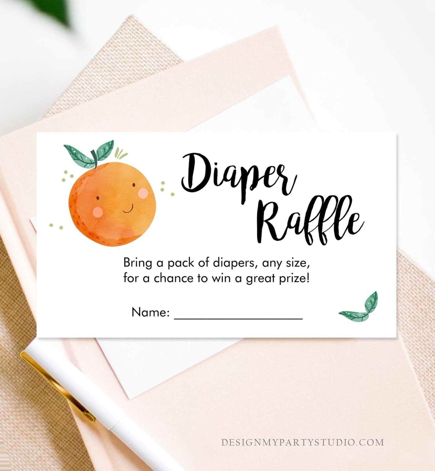 Editable Little Cutie Diaper Raffle Ticket Little Cutie Baby Shower Clementine Gender Neutral Greenery Template Printable Digital 0330