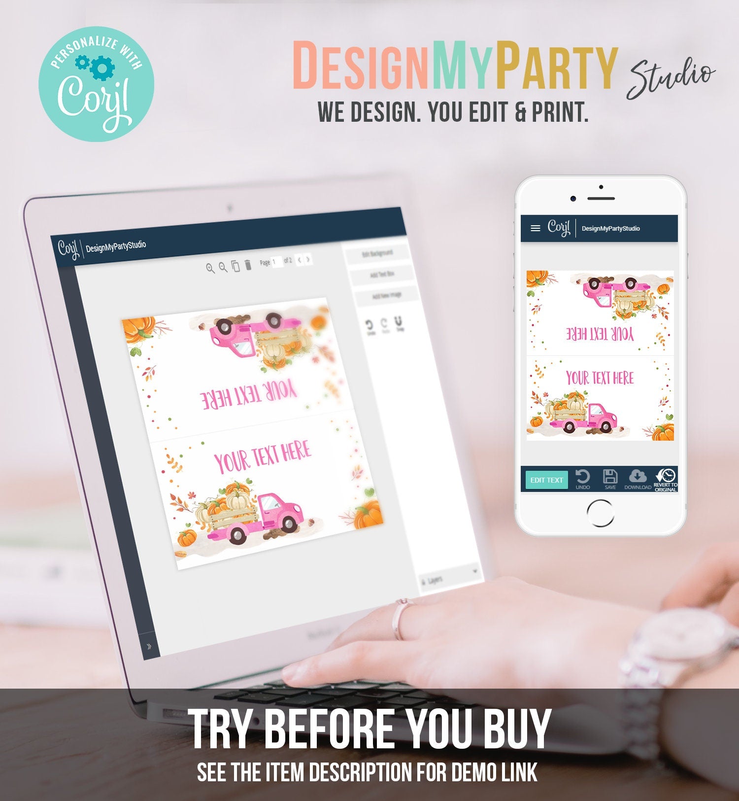 Editable Pumpkin Truck Food Label Little Pumpkin Girl Birthday Pink Place Card Fall Harvest Autumn Tent Card Corjl Printable Template 0153