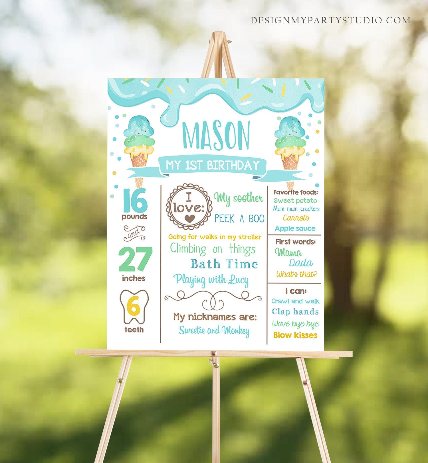 Editable Ice Cream Birthday Milestones Sign Boy First Birthday Sign 1st Sweet One Summer Poster Download Digital Template Printable 0243