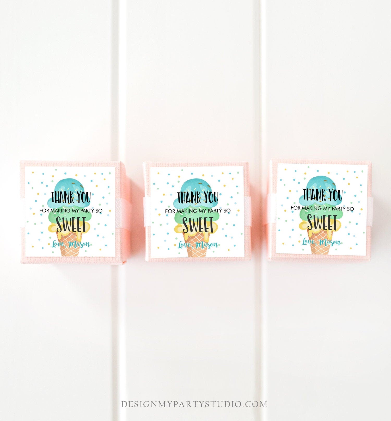 Editable Ice Cream Thank you Tags Round Ice Cream Stickers Ice Cream Birthday Boy Blue Mint Ice Cream Social Favor Tags Template Corjl 0243