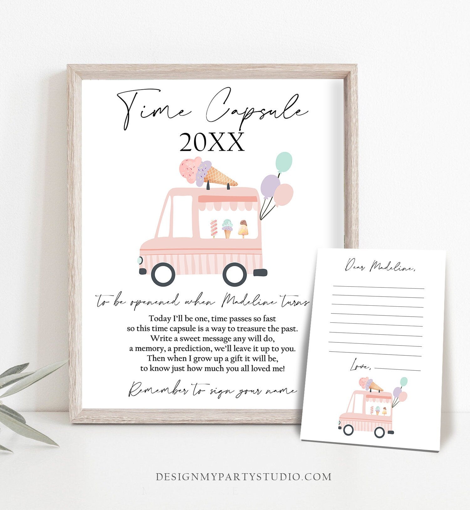 Editable Ice Cream Truck Birthday Party Time Capsule First Ice Cream Birthday Summer Party Decor Sweet One Template Printable Digital 0415