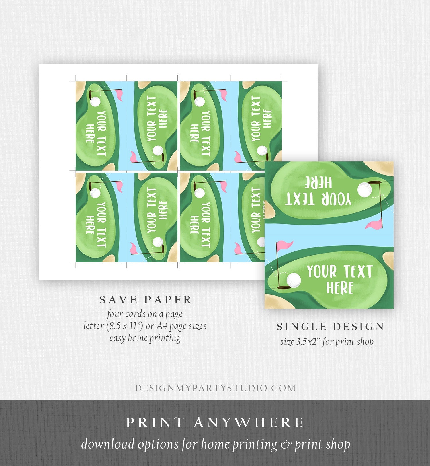 Editable Girl Golf Birthday Food Tent Cards Golf Labels Golf Party Place Cards 1st Birthday Pink Hole in One Digital Template Printable 0405