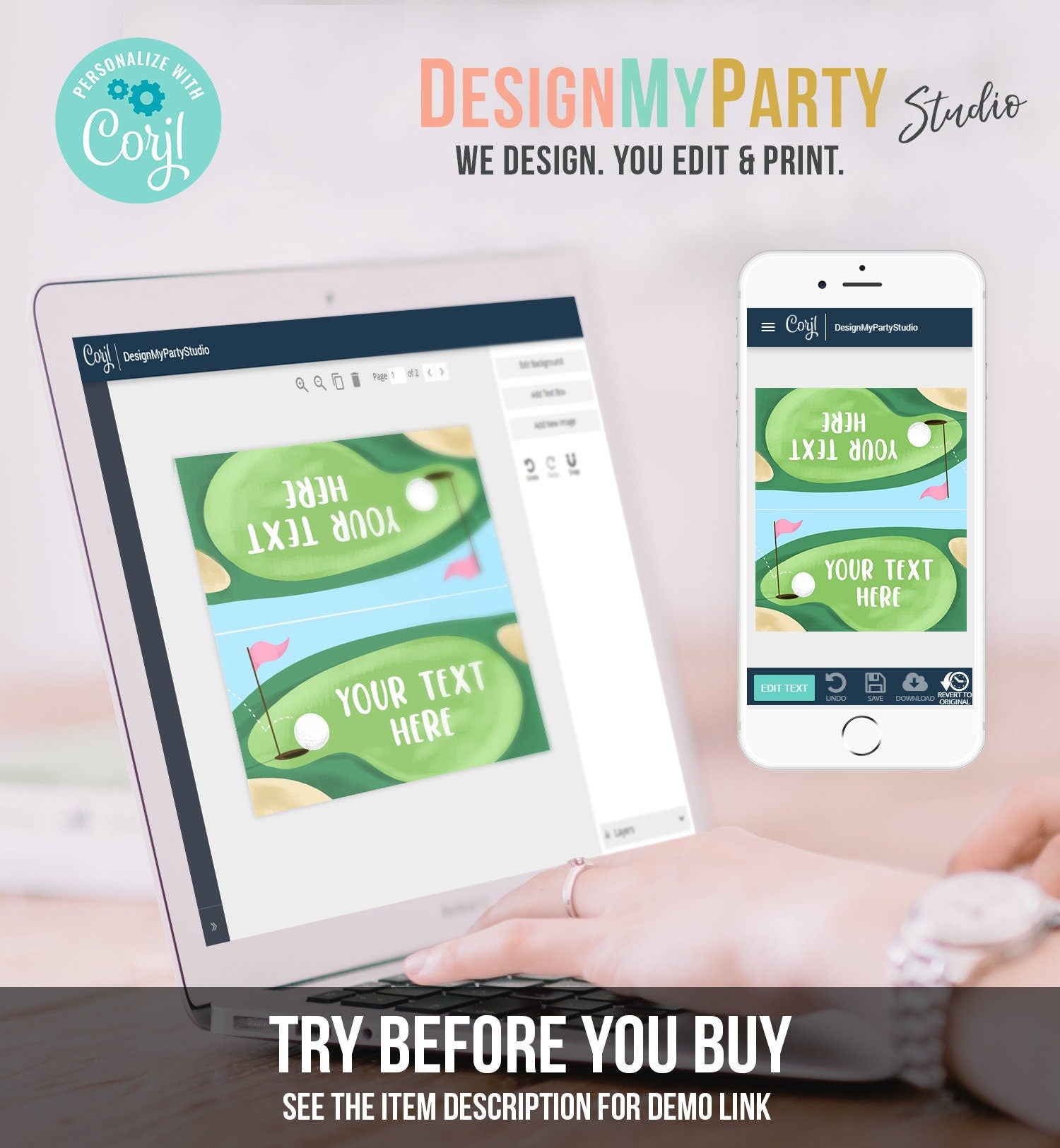 Editable Girl Golf Birthday Food Tent Cards Golf Labels Golf Party Place Cards 1st Birthday Pink Hole in One Digital Template Printable 0405