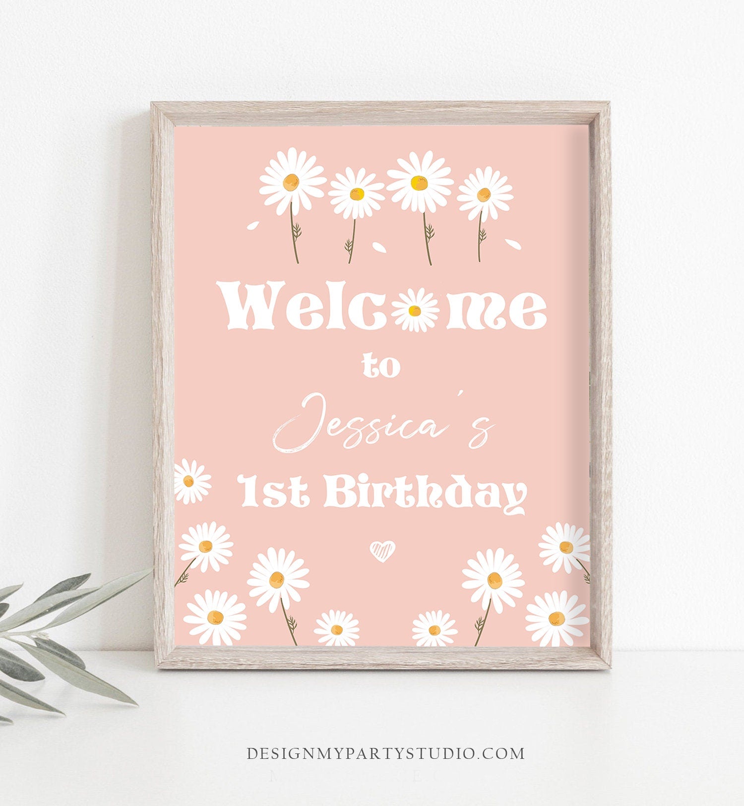 Editable Daisy Birthday Welcome Sign Floral Boho Birthday Welcome Sign Daisies Wildflower Birthday Girl Pink Template Corjl PRINTABLE 0410