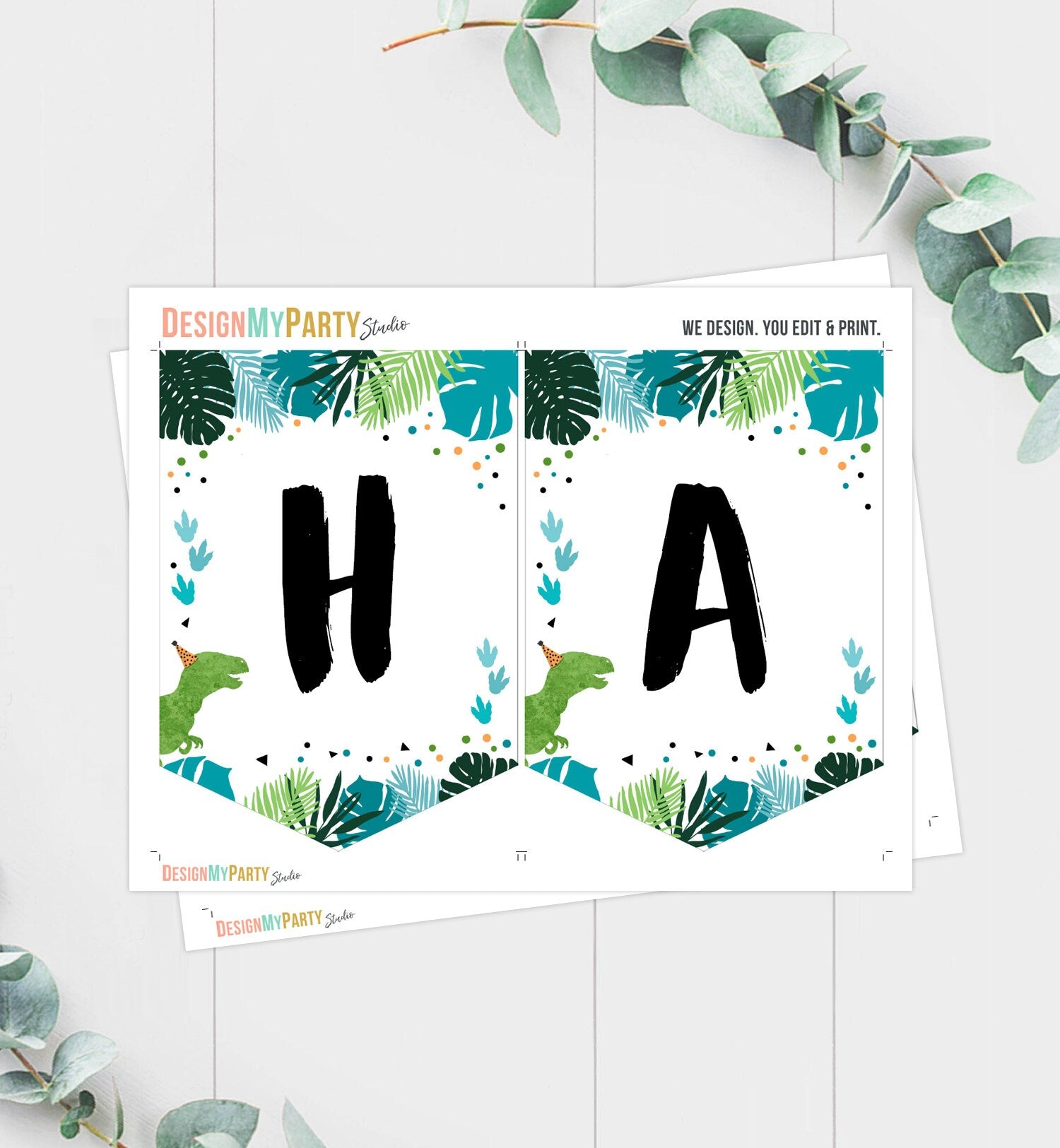 Dinosaur Happy Birthday Banner Boy Birthday Banner Green Blue Dino Prehistoric Dinosaur Decor Instant Digital Download Printable 0389