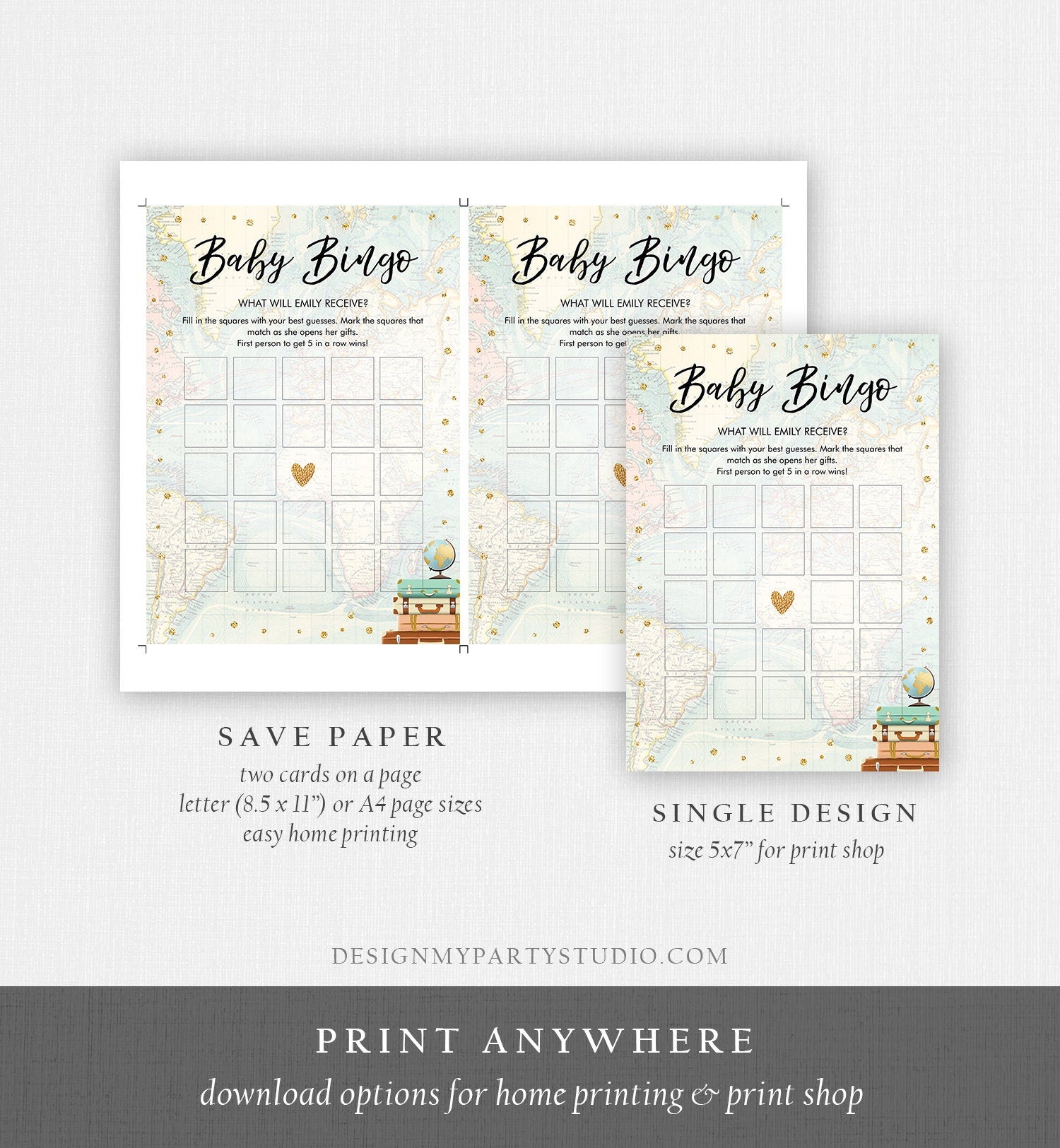 Editable Baby Bingo Baby Shower Game Card Travel Adventure Journey Sprinkle Couples Activity Digital Download Template Printable 0263