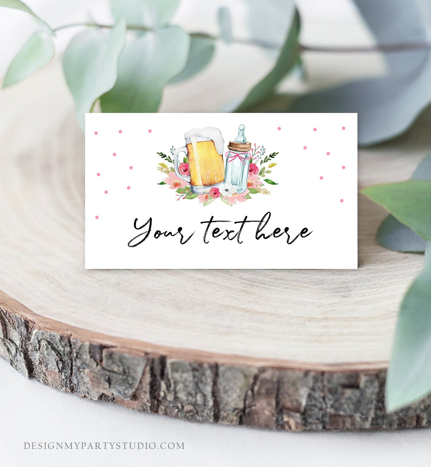 Editable Baby is Brewing Food Labels Tent Place Card Escort Card Gender Girl Pink Brewing Baby Shower Printable Corjl Template 0190