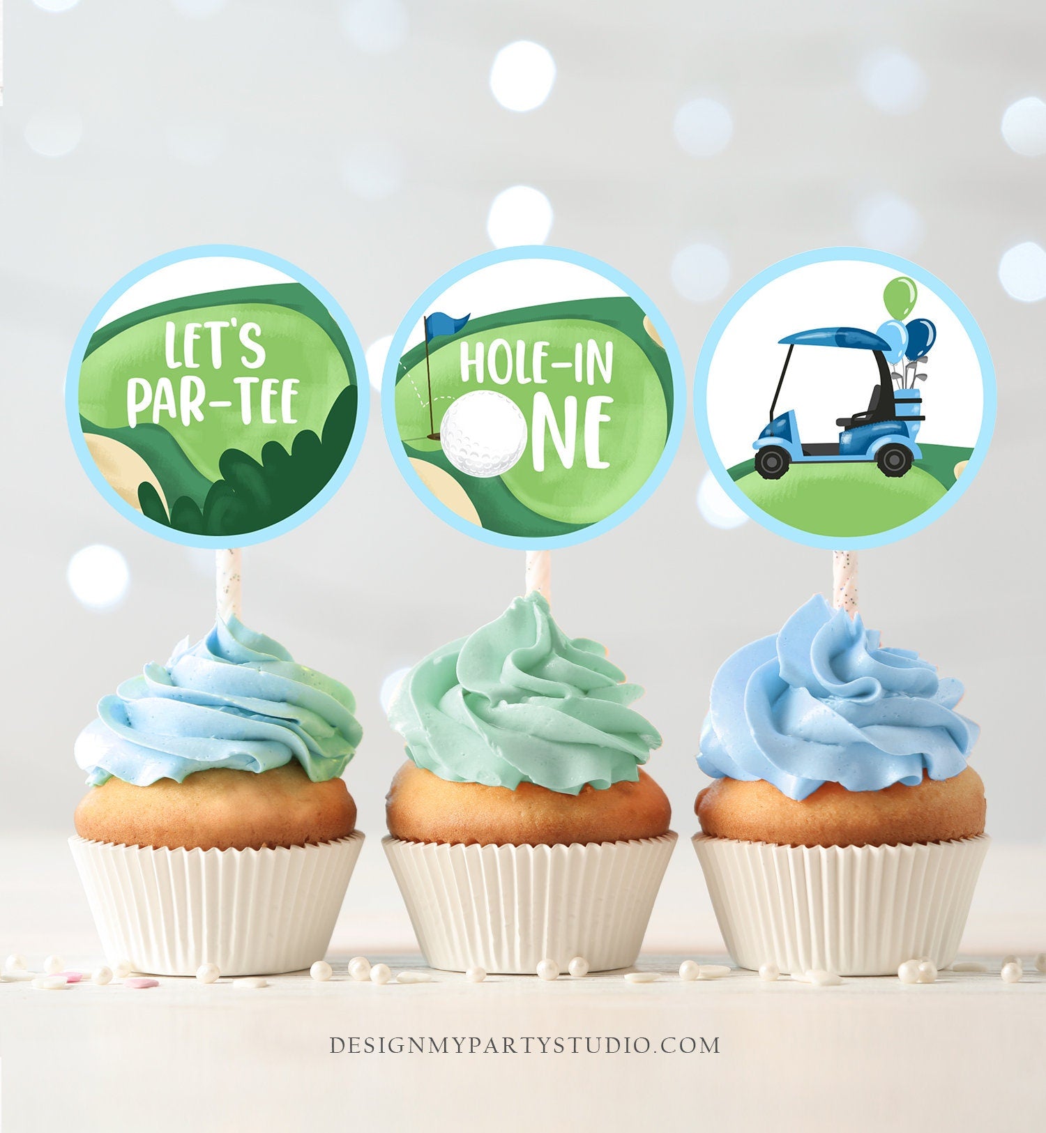 Hole in One Cupcake Toppers Golf Birthday Boy Golfing Birthday Par-tee Favor Tags First Birthday Golfing Boy Download Digital PRINTABLE 0405