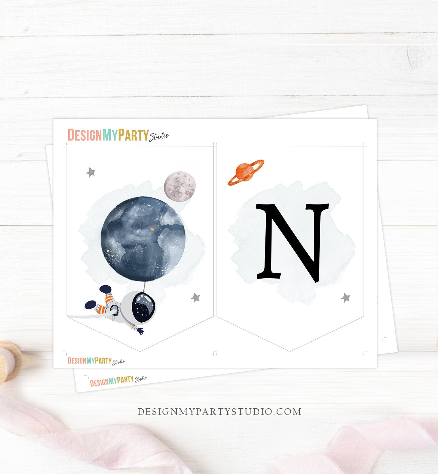 Outer Space Planets High Chair Banner Astronaut Rocket 1st First Birthday Boy High Chair ONE Orange Party Decor PRINTABLE Digital 0366