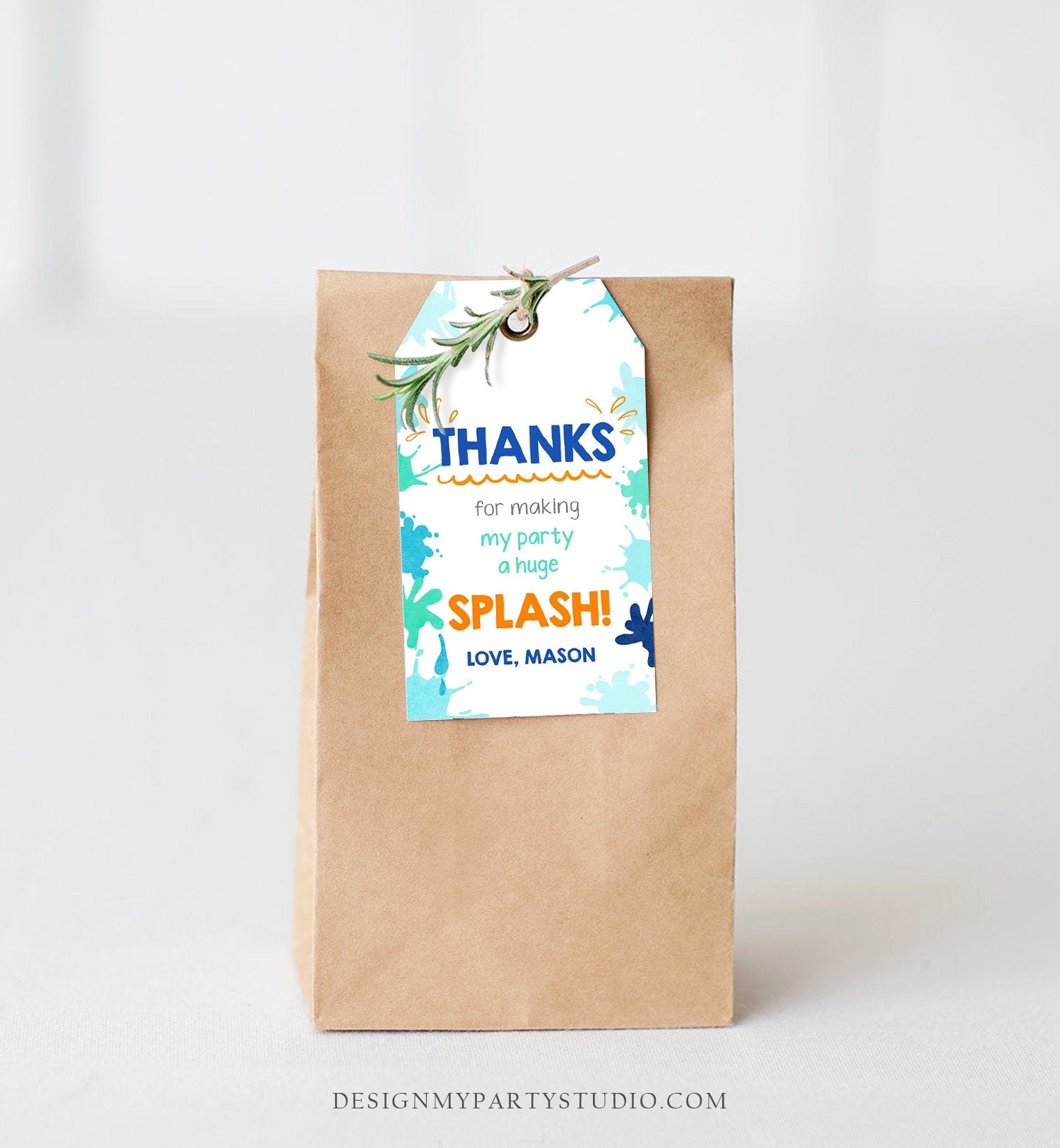 Editable Pool Party Favor Tag Splish Splash Birthday Bash Thank You Tag Boy Summer Beach Goodie Bag Download Corjl Template Printable 0237