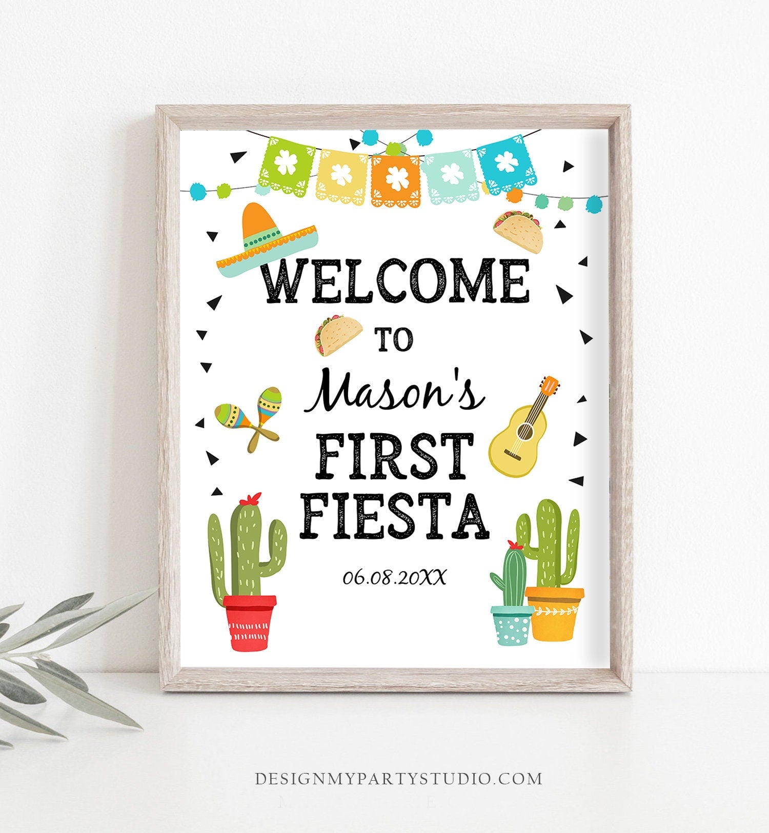 Editable Fiesta Welcome Sign First Birthday Fiesta Cactus Mexican Taco Bout Succulent Boy 1st Table Sign Digital Template Printable 0161