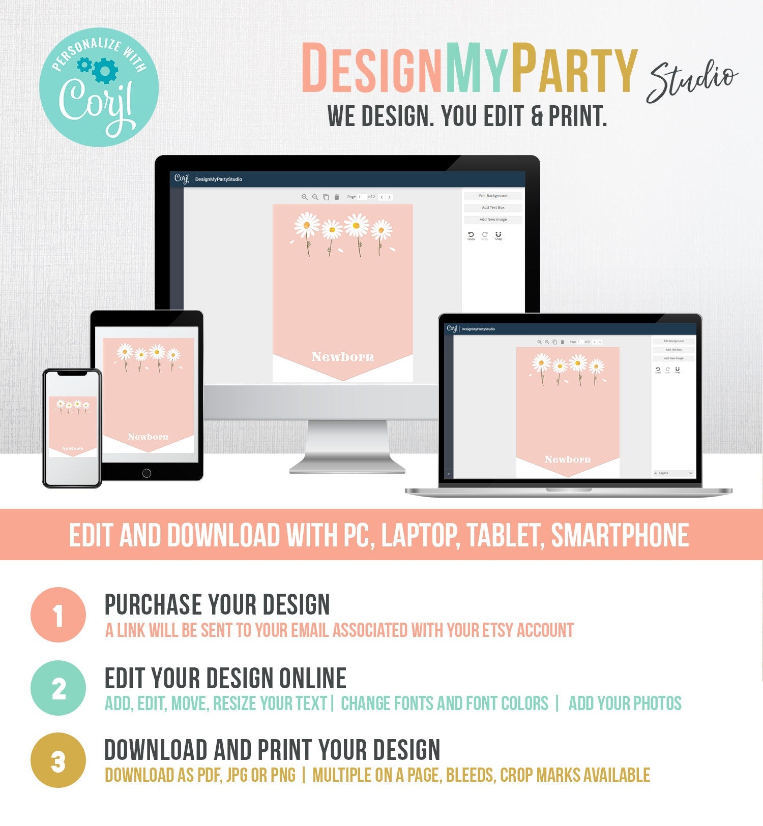 Editable Daisy First Birthday Banner Daisy Monthly Photo Banner Pink Girl Miss Onederful Floral Boho ONE 1st Digital Template Printable 0410