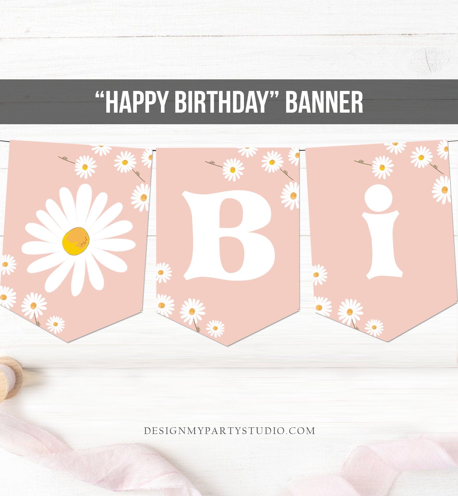Happy Birthday Banner Daisy Birthday Banner Girl Daisy First Birthday Party Decor Boho Floral Instant download PRINTABLE DIGITAL DIY 0410