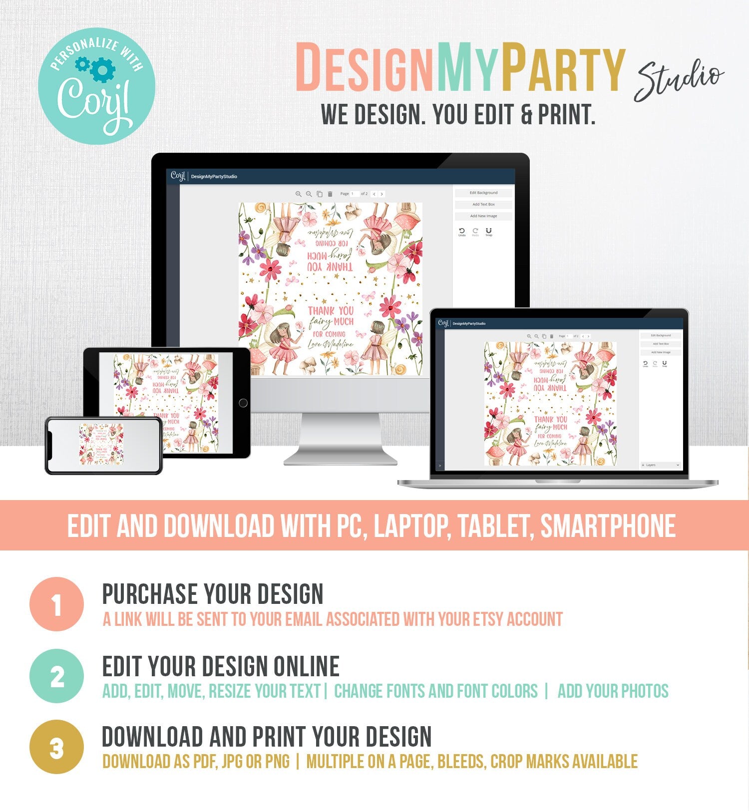 Editable Fairy Treat Bag Toppers Fairy Birthday Favors Girl Birthday Enchanted Forest Fairy Garden Favor Tags Corjl Template Printable 0406