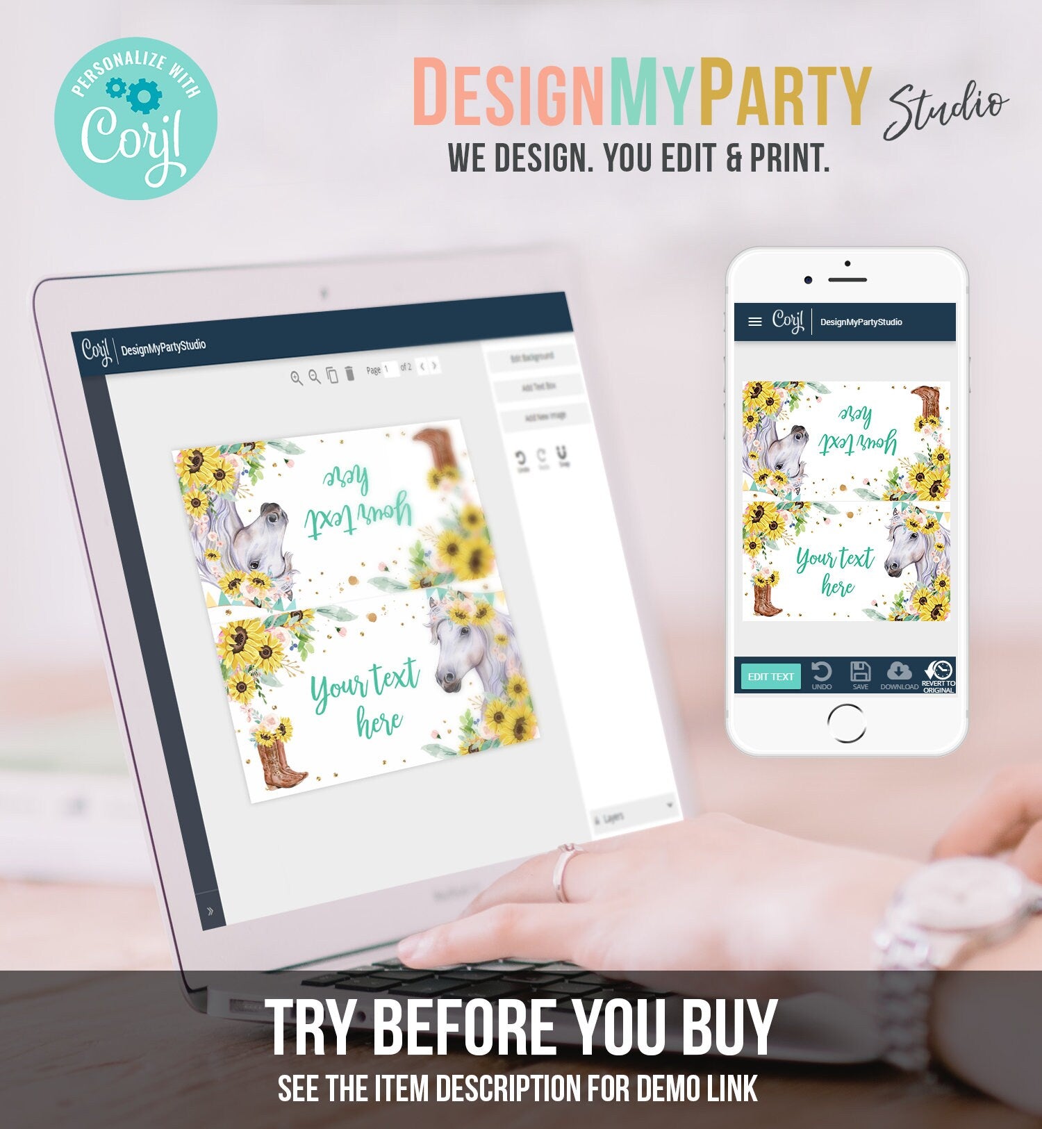 Editable Horse Birthday Food Tent Cards Horse Labels Cowgirl Party Place Girl Sunflowers Pony Saddle Up Digital Template Printable 0408