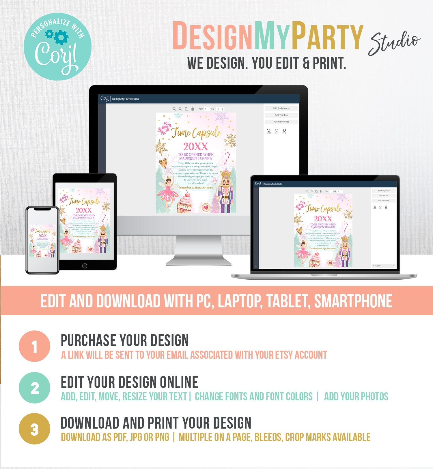 Editable Nutcracker Time Capsule Nutcracker First Birthday Party Girl Land of Sweets Winter Fairy Guestbook Digital Template Printable 0352