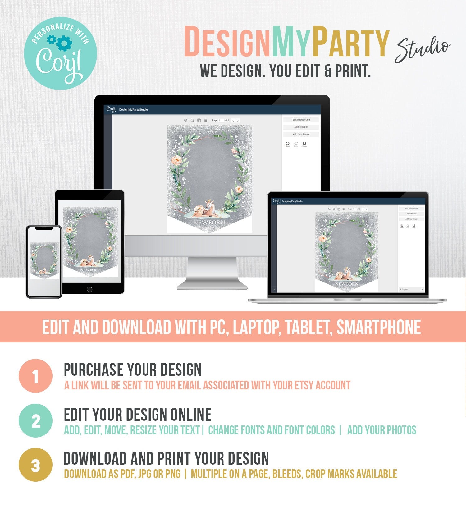 Editable Winter Onederland Deer First Birthday Banner Monthly Photo Banner Girl Pink Floral Winter 1st Snow Digital Template Printable 0265