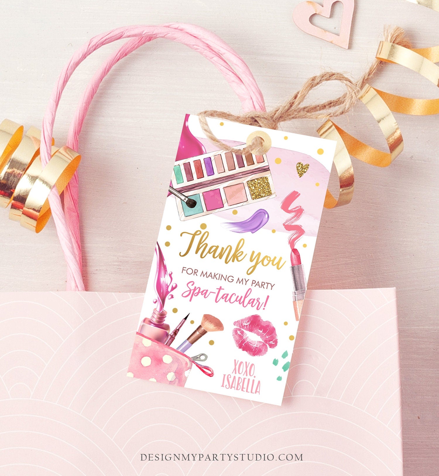 Editable Spa Party Favor Tags Glamour Party Thank You Tags Spa Birthday Girl Make up Party Glam Pink Gift Tag Digital Corjl Template 0420