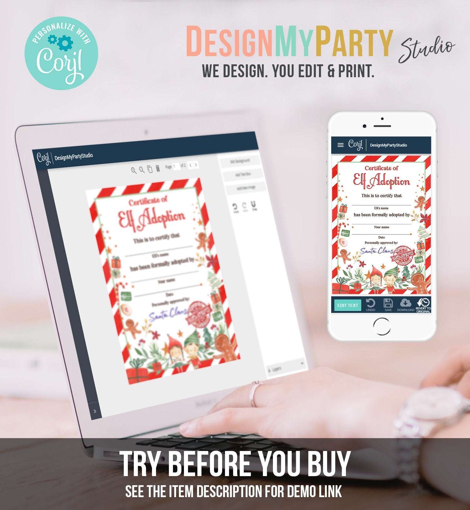 Editable Elf Adoption Certificate Adopt an Elf Letter Elf Activity Christmas Elf Certificate Santa North Pole Corjl Template Printable 0358