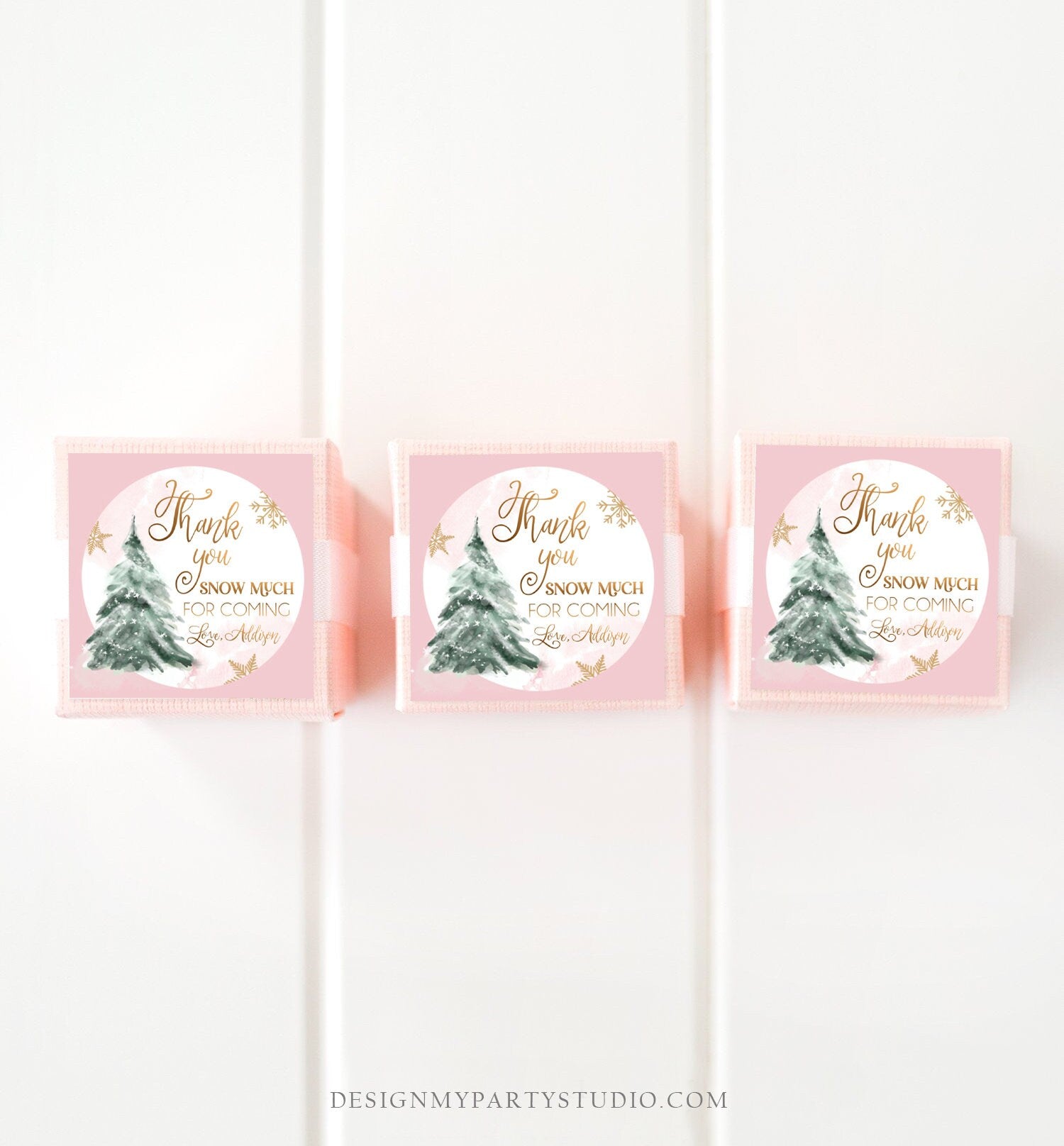 Editable Winter Tree Thank You Tag Winter Onederland Girl Christmas Thank You Snow Much Baby Shower Pink Gold Gift Corjl Printable 0363