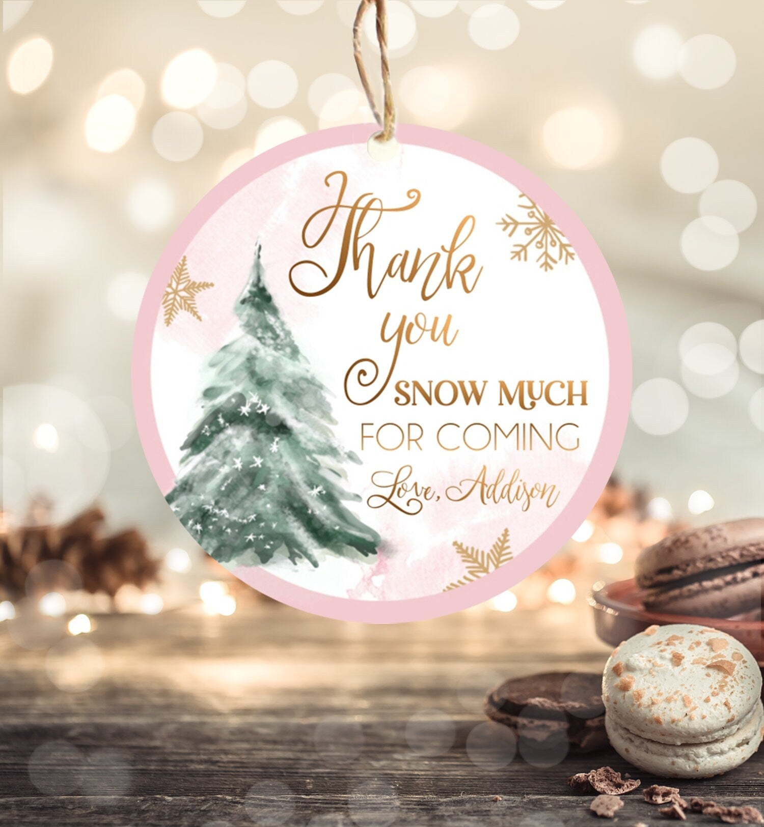 Editable Winter Tree Thank You Tag Winter Onederland Girl Christmas Thank You Snow Much Baby Shower Pink Gold Gift Corjl Printable 0363