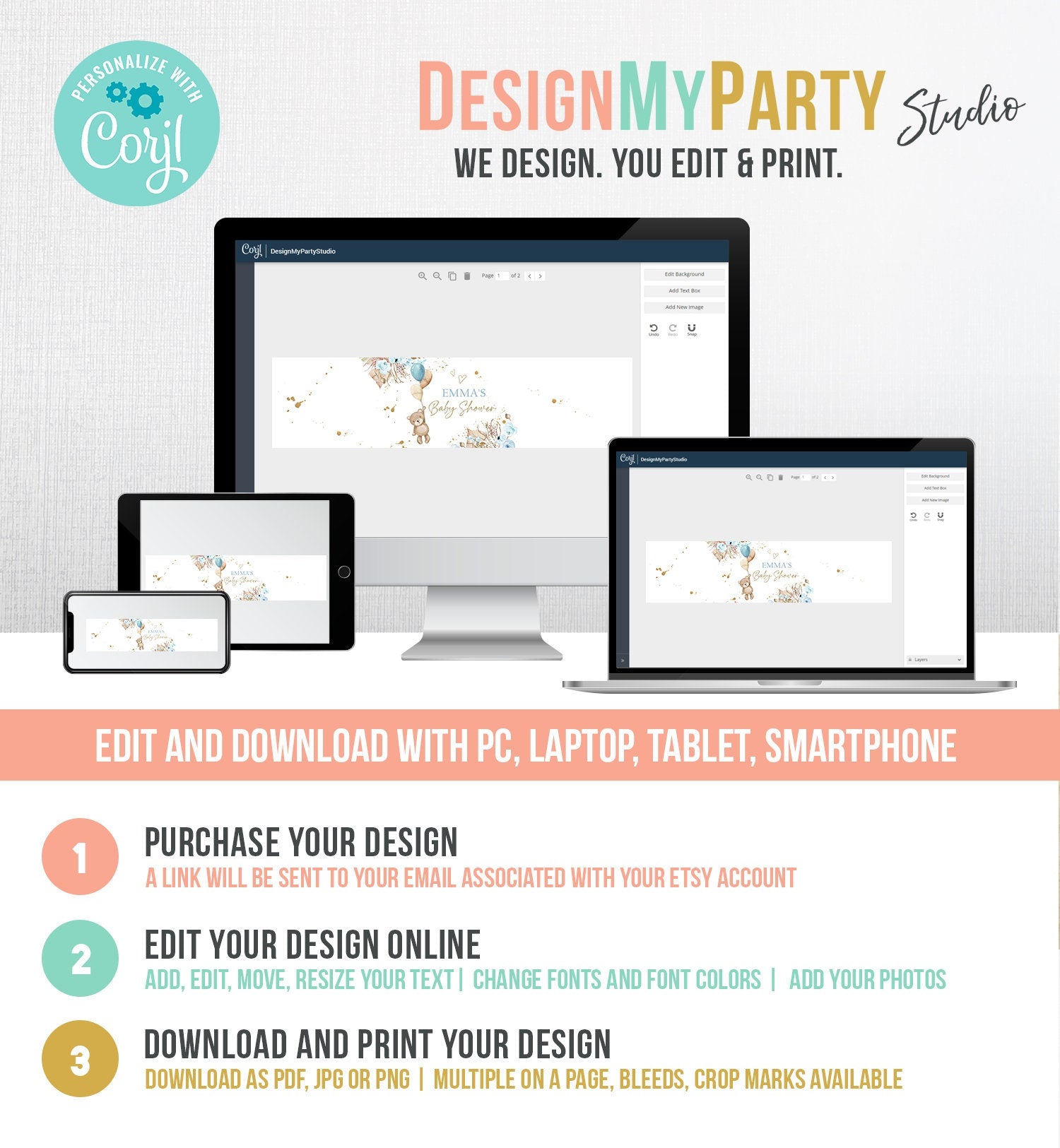 Editable Teddy Bear Water Bottle Label Boho Rustic Bearly Wait Baby Shower Party Decor Boy Blue Digital Download Template Printable 0421