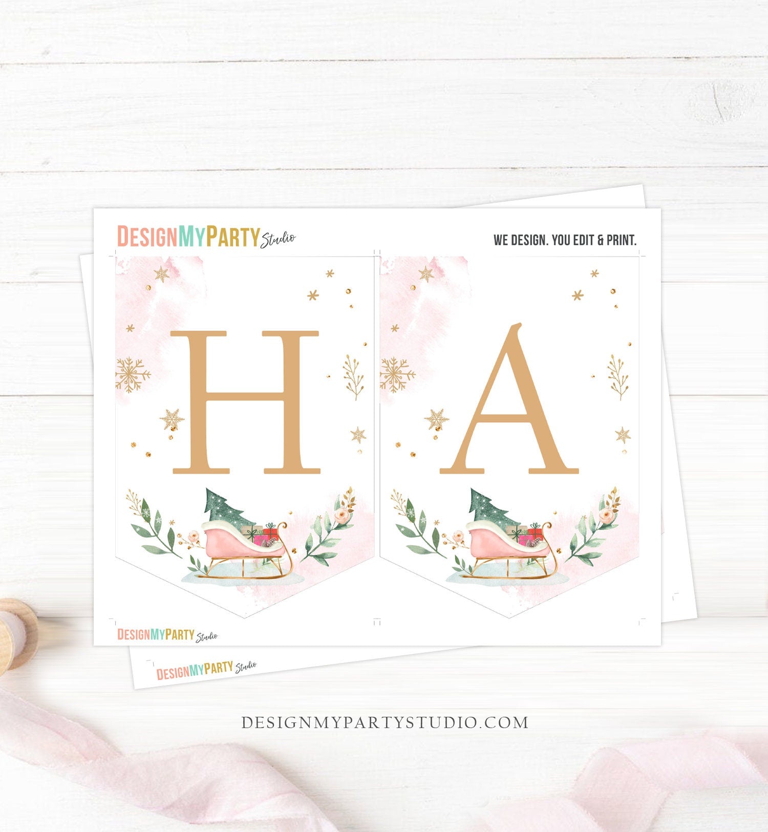 Happy Birthday Banner Winter Birthday Girl Winter Onederland Decorations Magical Winter Christmas Sleigh Digital Download Printable 0353