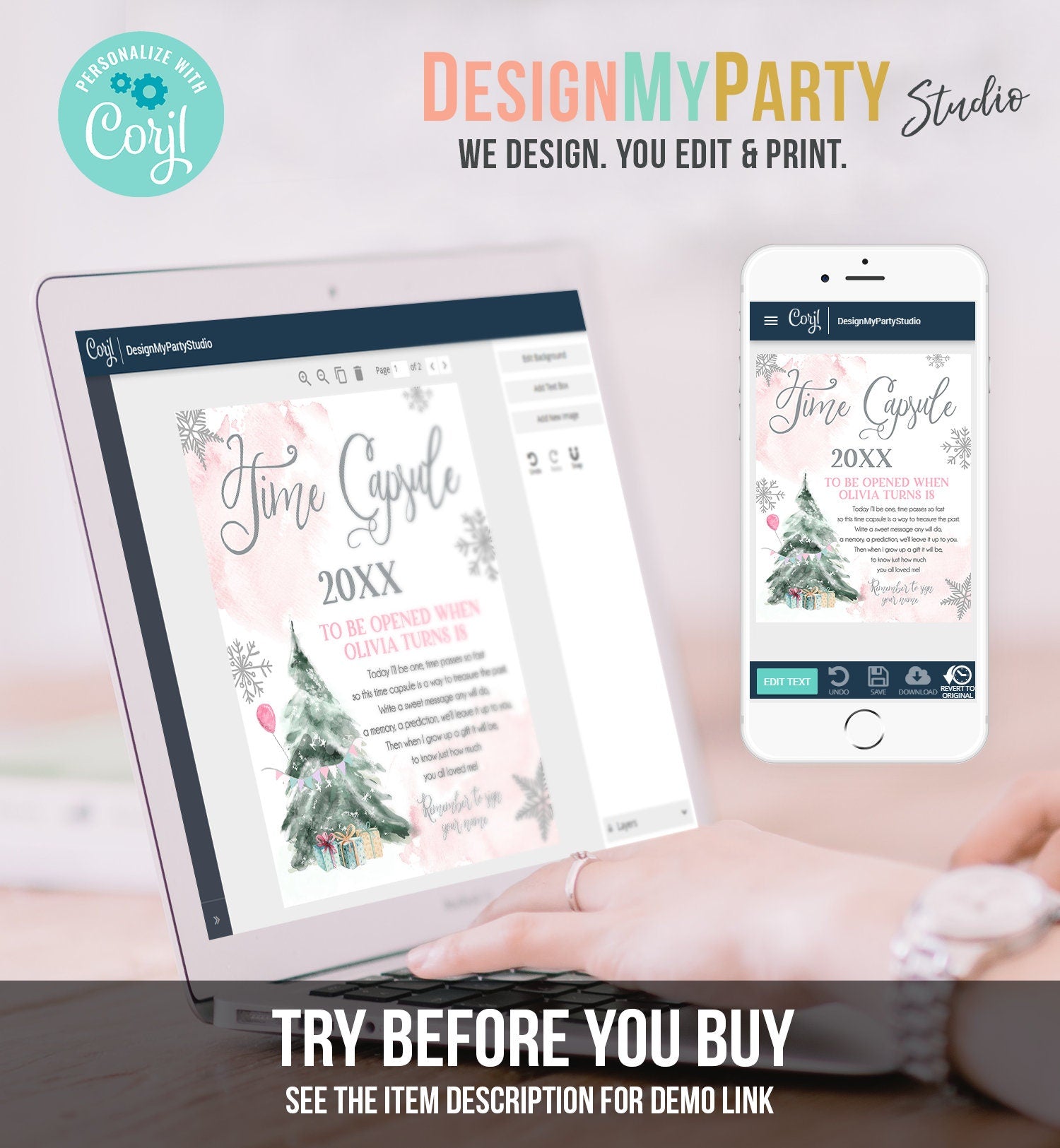 Editable Winter Onederland Time Capsule Winter First Birthday Party Girl Snowflake One 1st Pink Guestbook Digital Template Printable 0363