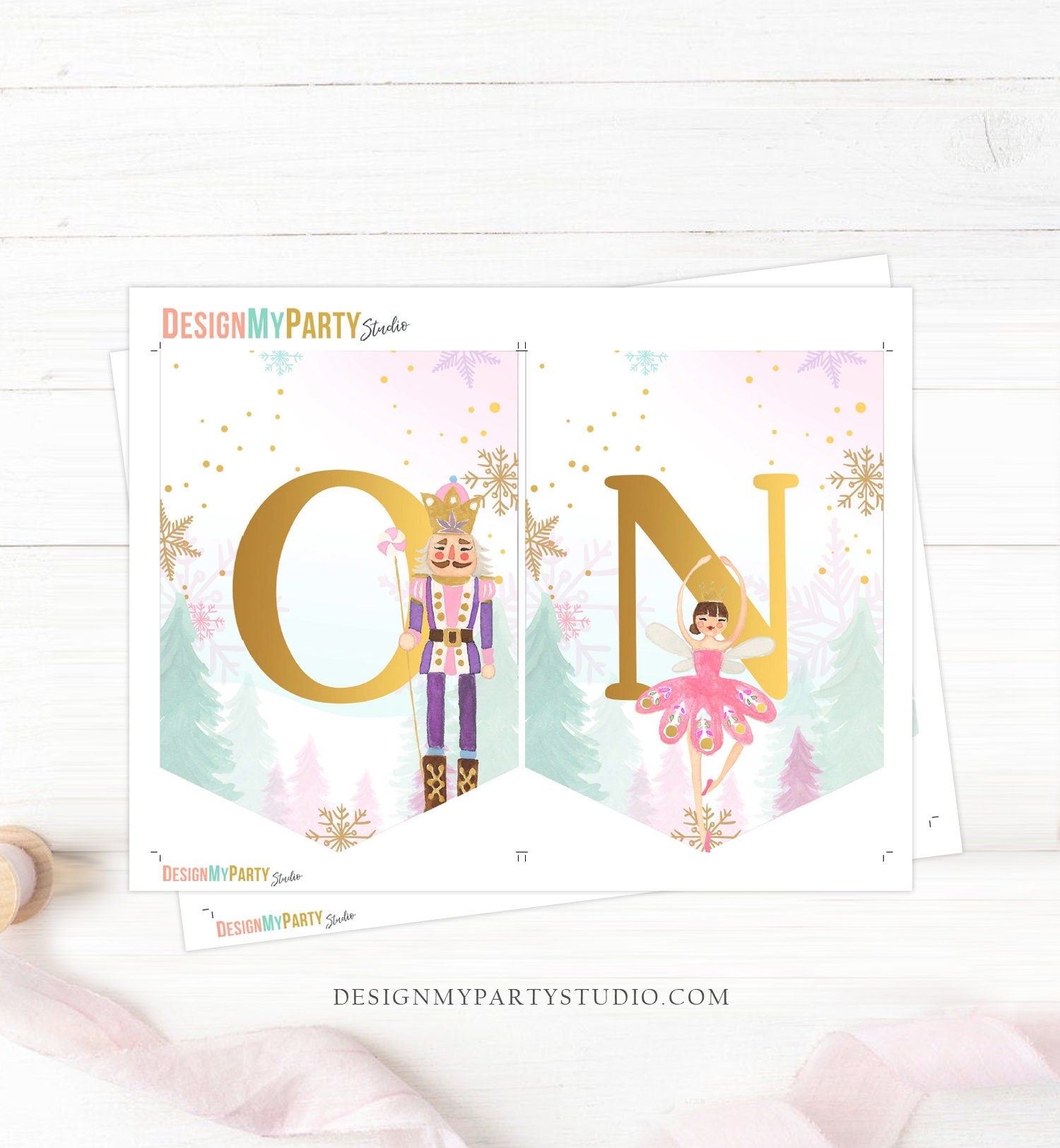 High Chair Banner Nutcracker Birthday Girl Land of Sweets Nutcracker Decor 1st Pink First Magical Winter Digital Download Printable 0352