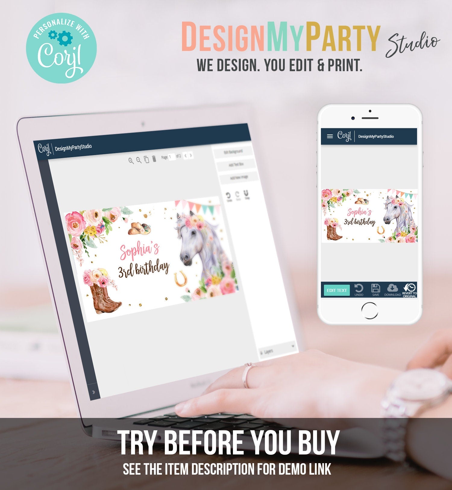 Editable Horse Birthday Gable Gift Box Label Cowgirl Birthday Favors Girl Treat Box Label Pony Party Floral Download Template Printable 0408