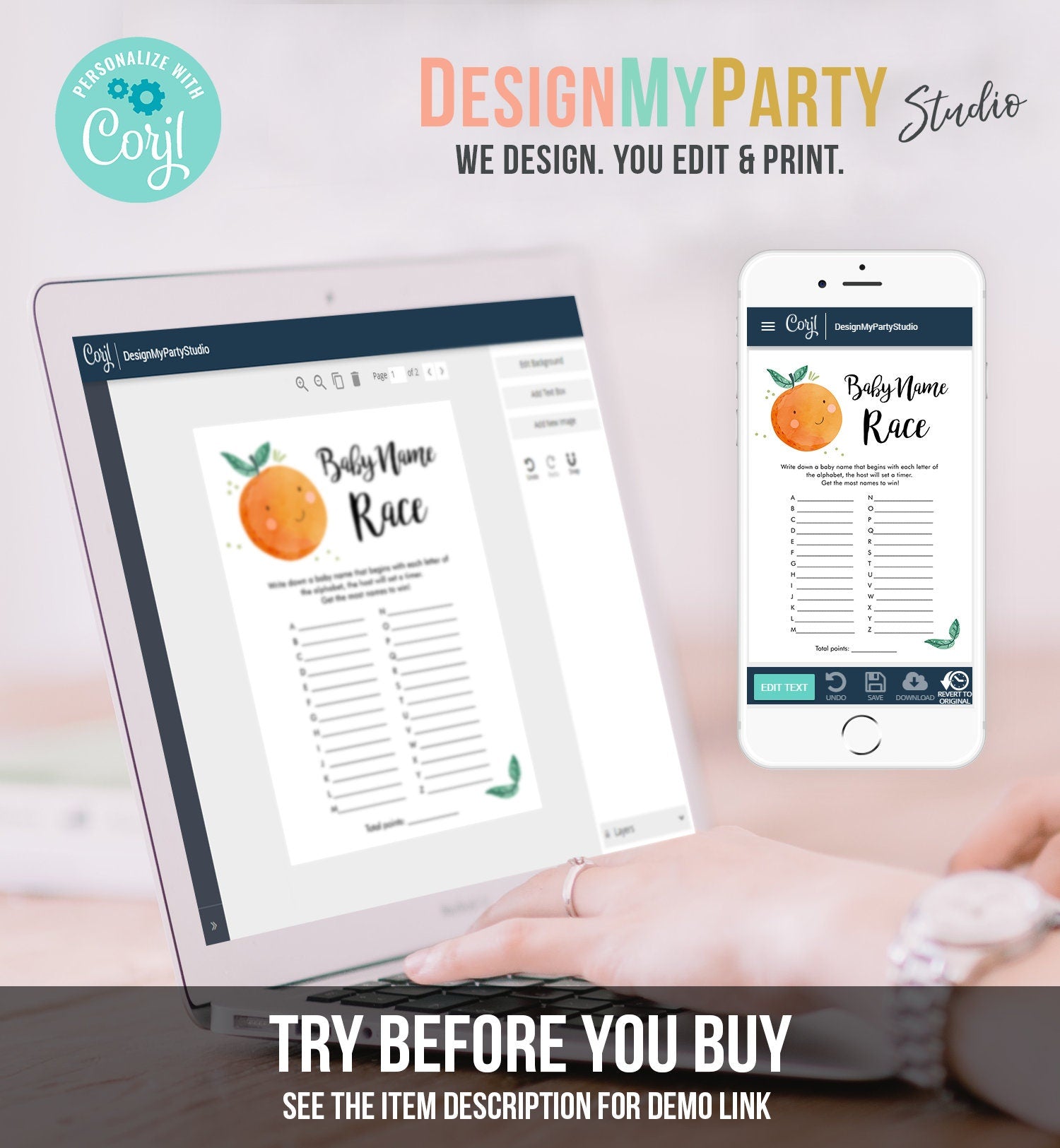 Editable Baby Name Race Game Little Cutie Baby Shower Orange Clementine Guess Baby Names Sprinkle Activity Digital Download Template 0330