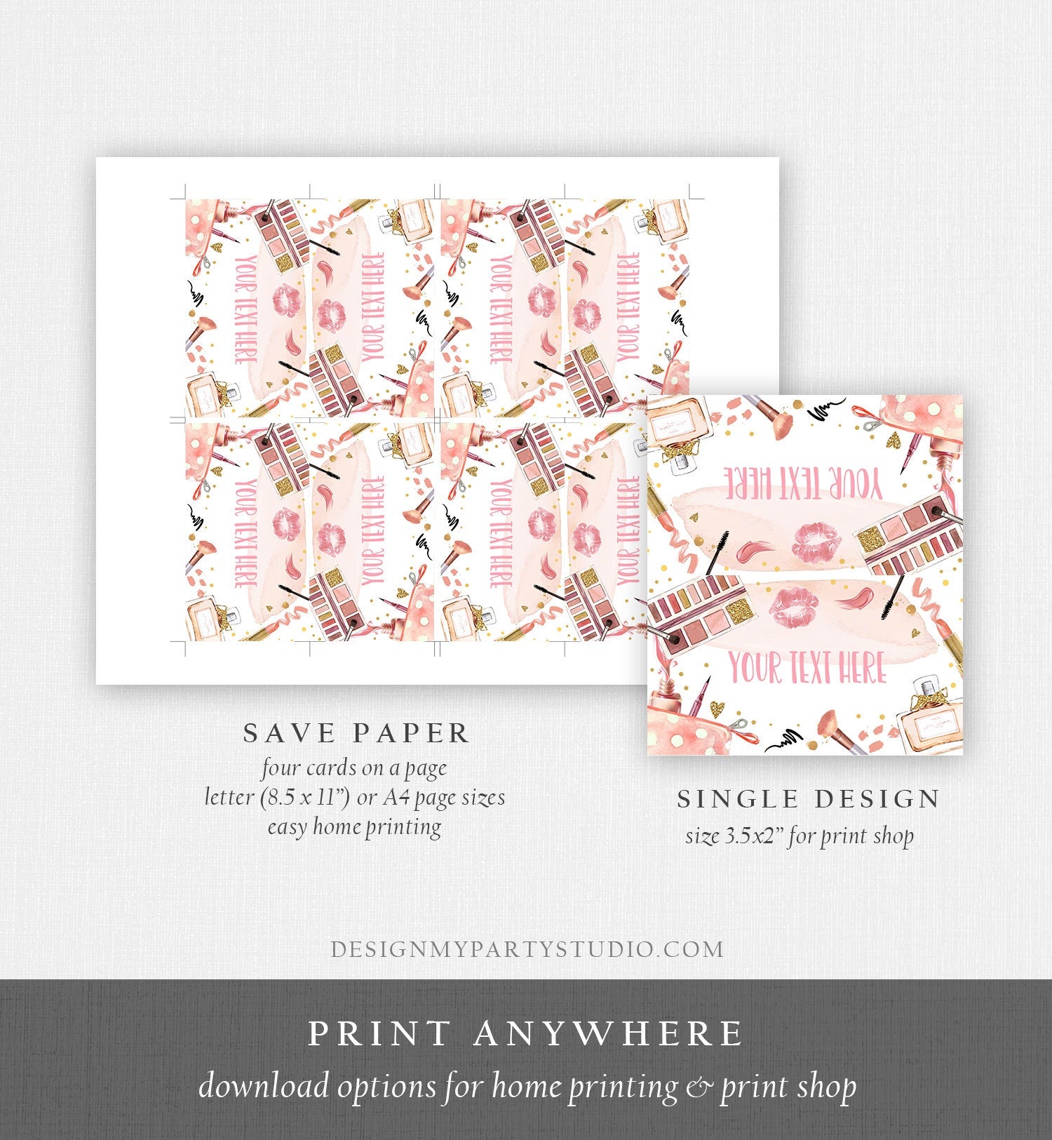 Editable Spa Party Food Label Glitters and Glamour Birthday Food Tent Girl Buffet Label Tent Makeup Fashion Digital Template Printable 0420