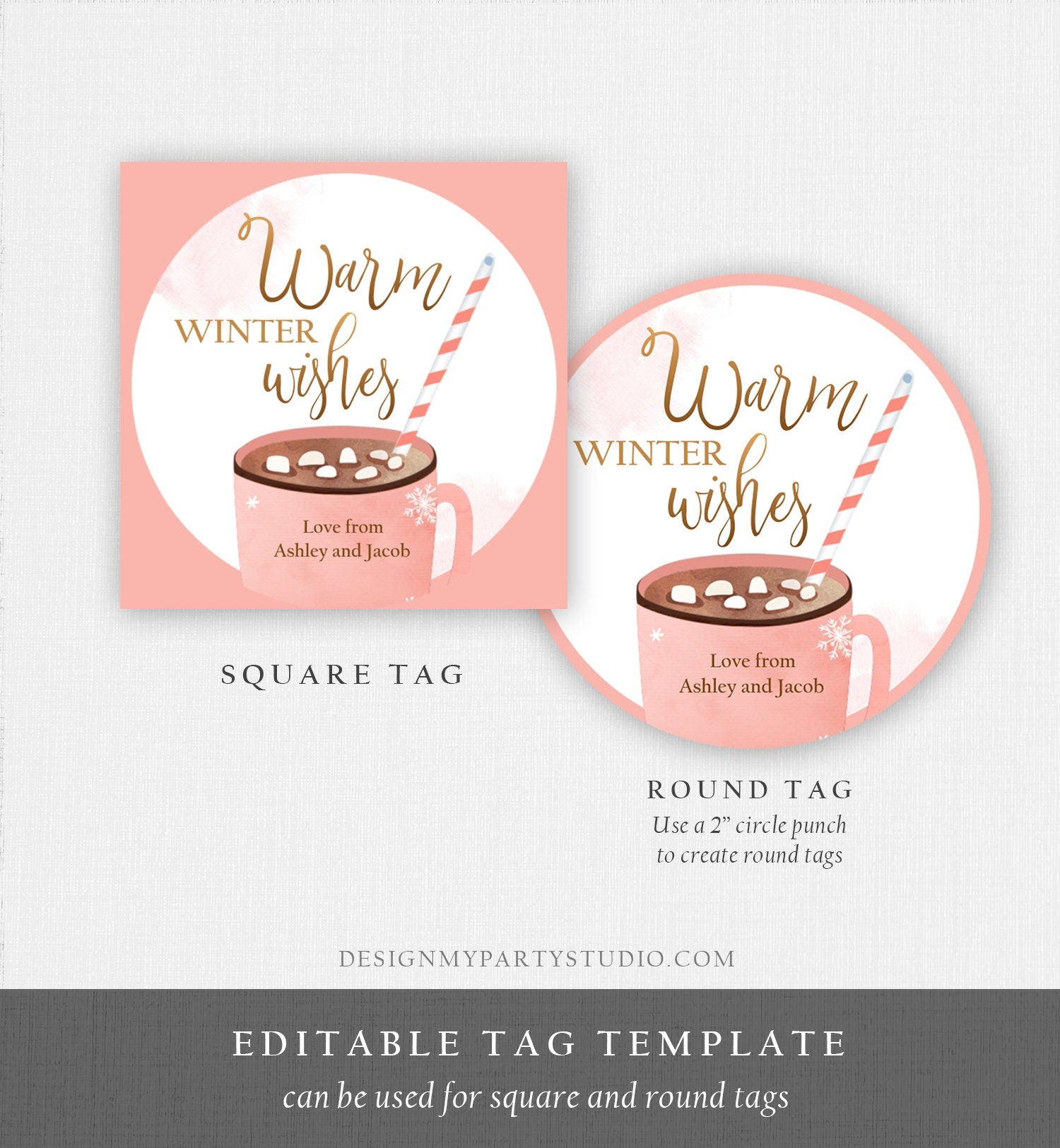 Editable Warm Wishes Tag Personalized Christmas Favors Tag Hot Cocoa Tag Holiday Gift Tag Hot Chocolate Tag Digital Template Printable 0353