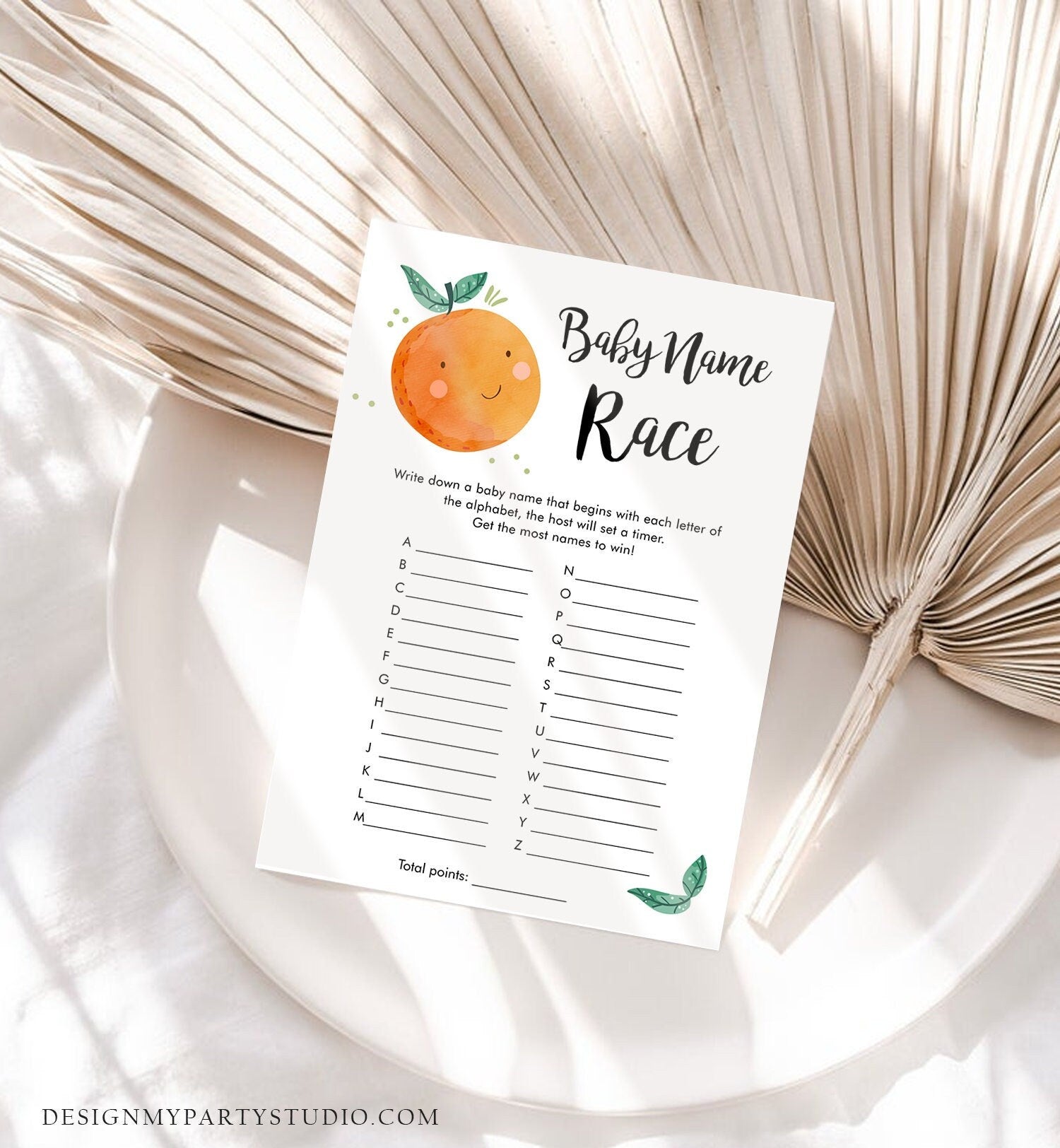 Editable Baby Name Race Game Little Cutie Baby Shower Orange Clementine Guess Baby Names Sprinkle Activity Digital Download Template 0330
