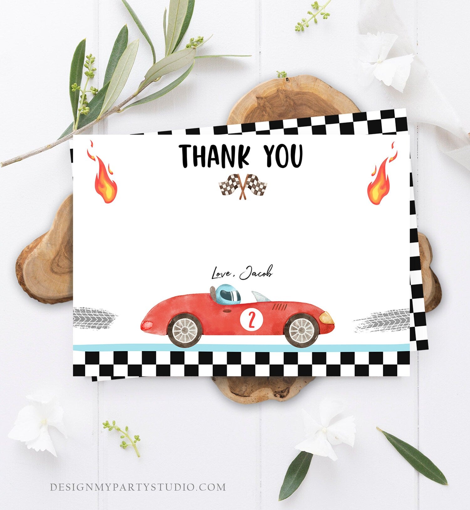 Editable Race Car Thank You Card Two Fast Birthday Boy Red Racing Car Note Birthday Fast One Digital Download Template Printable 0424