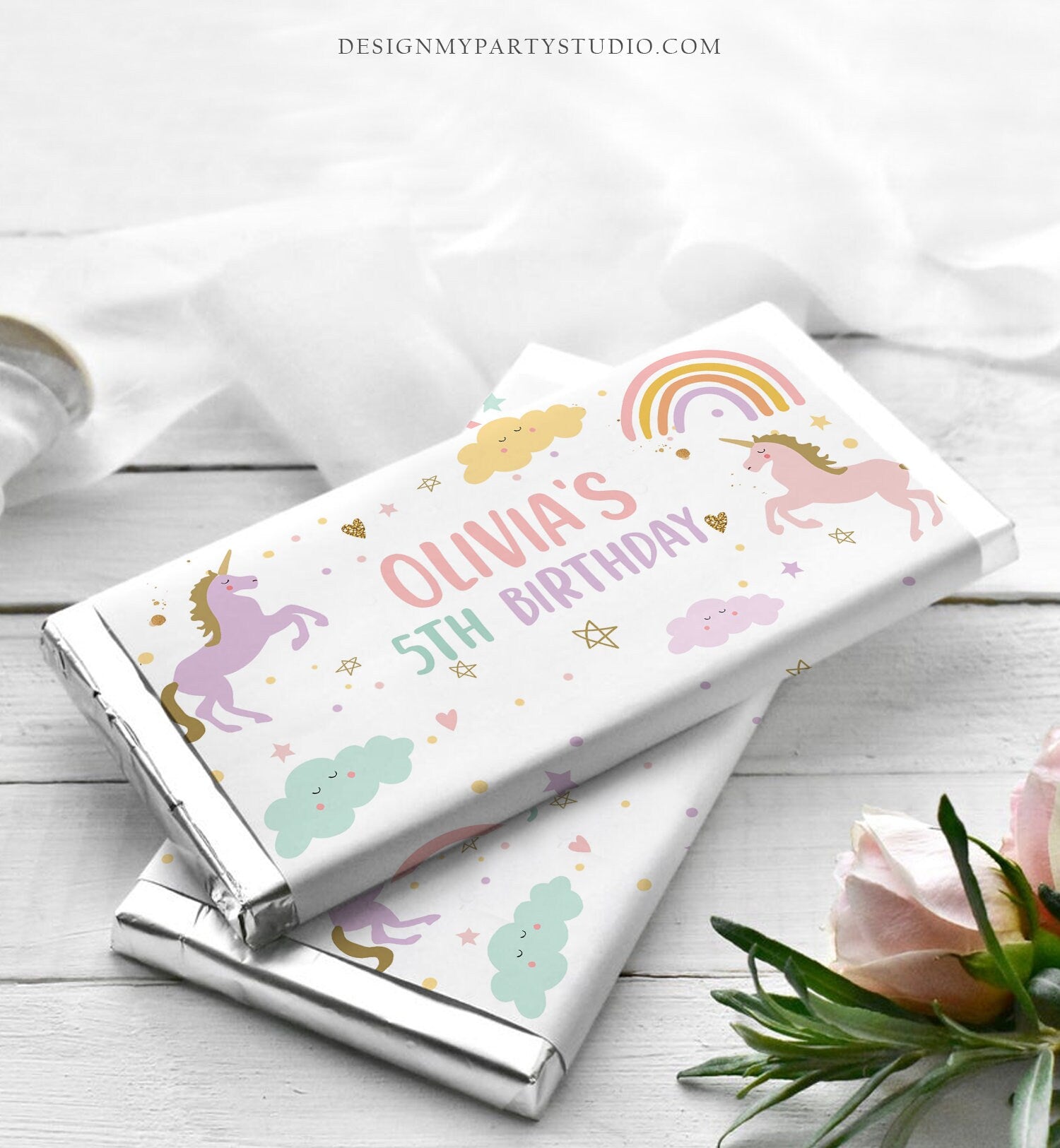 Editable Unicorn Candy Bar Wrapper Pastel Unicorn Chocolate Bar Labels Magical Label Rainbow Girl Digital Download Template Printable 0426
