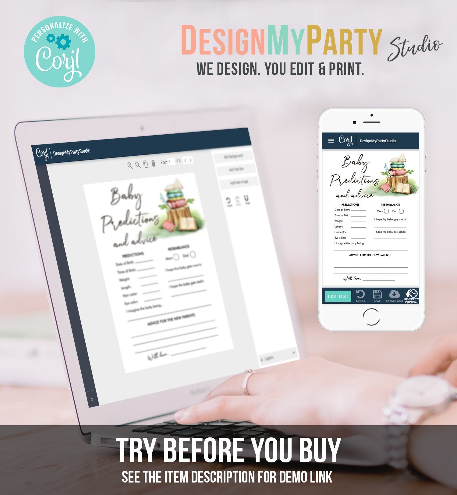 Editable Baby Predictions Baby Shower Game Advice for Parents Storybook Baby Shower Activity Book Shower Digital Template Printable 0427