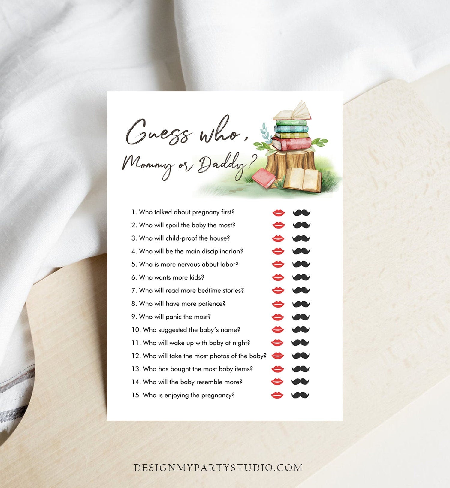 Editable Mommy or Daddy Baby Shower Game Guess Who Mom Dad Storybook Baby Shower Book Themed Gender Neutral Digital Template Printable 0427