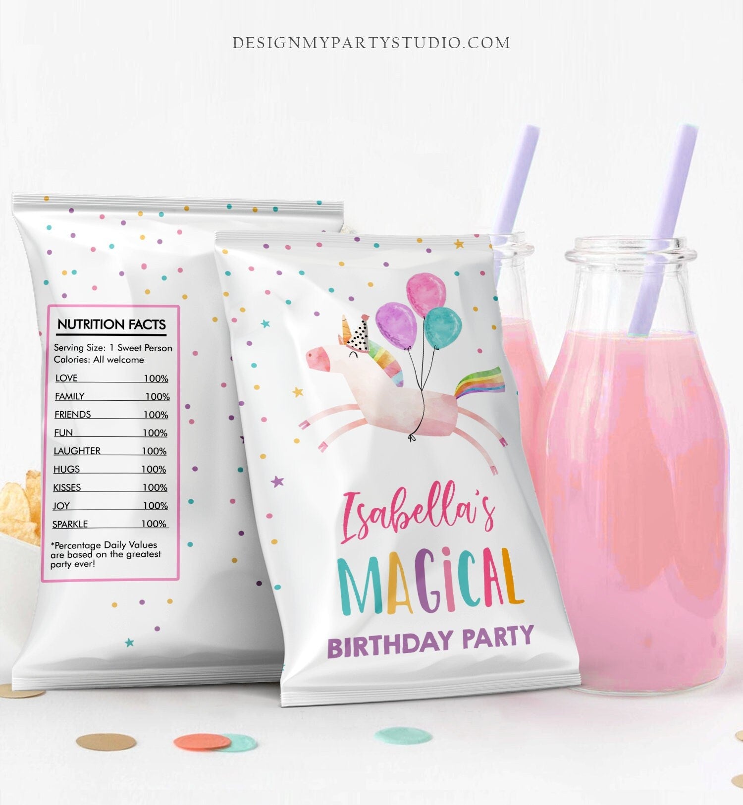 Editable Unicorn Chip Bag Magical Unicorn Birthday Party Decor Girl Rainbow Party Snack Unicorn Party Favors Digital Digital Template 0336